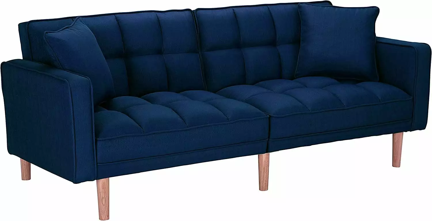 Futon Sofa Bed Convertible Sofa Bed Mid-Century Modern Sleeper Sofa for Living Room (Dark Blue)