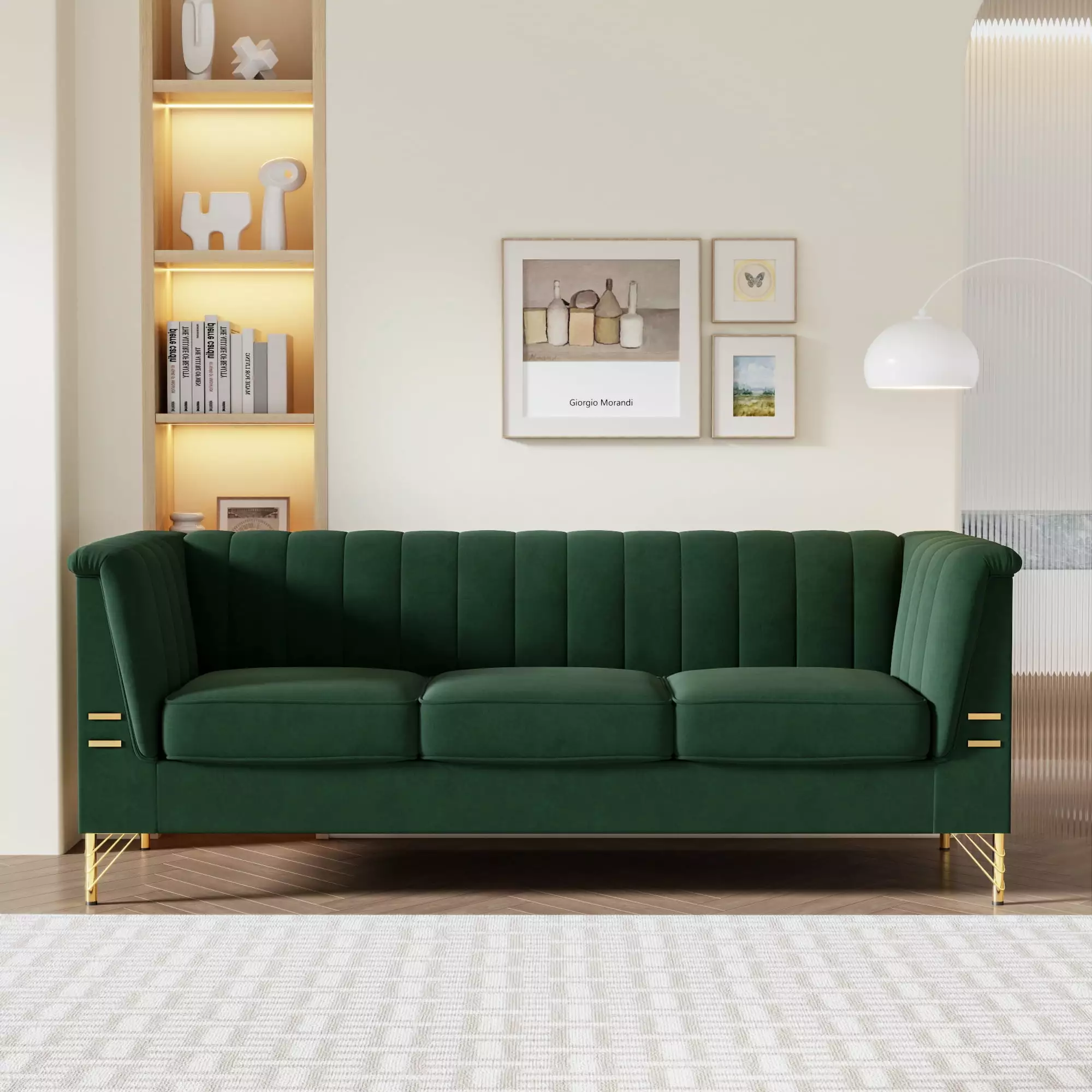 Fx-P82-Gr(Sofa)-82.67'' W Velvet Sofa. Mid-Century Sofa Furniture Chesterfield Couch For Living Room (Sofa. Green)