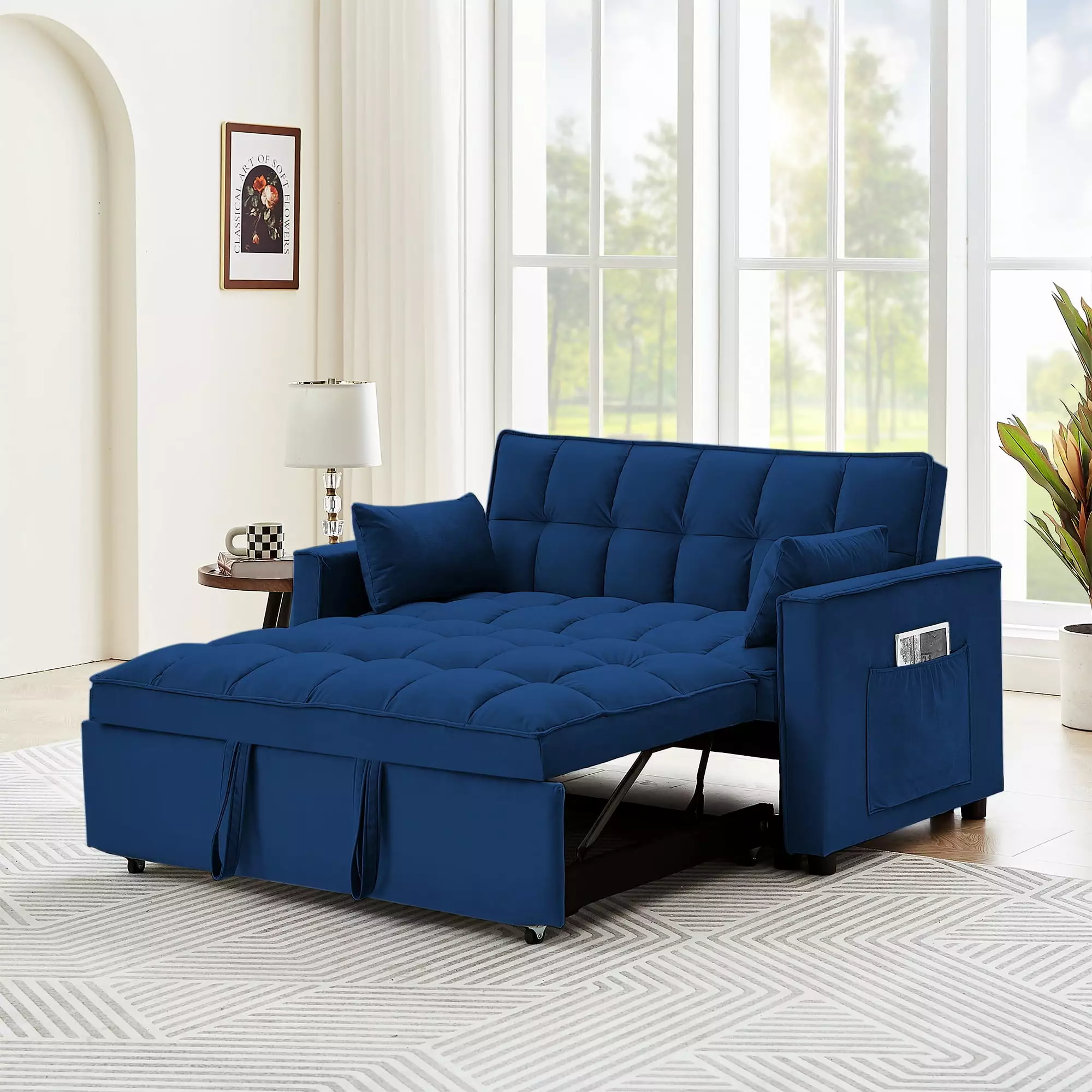 GNIXUU 3 in 1 Convertible Sleeper Sofa Bed. Modern Velvet Pull Out Sofa Couch Bed. Adjustable Backrest. Queen Pullout Loveseat Futon Sofa for Living Room Home Furniture