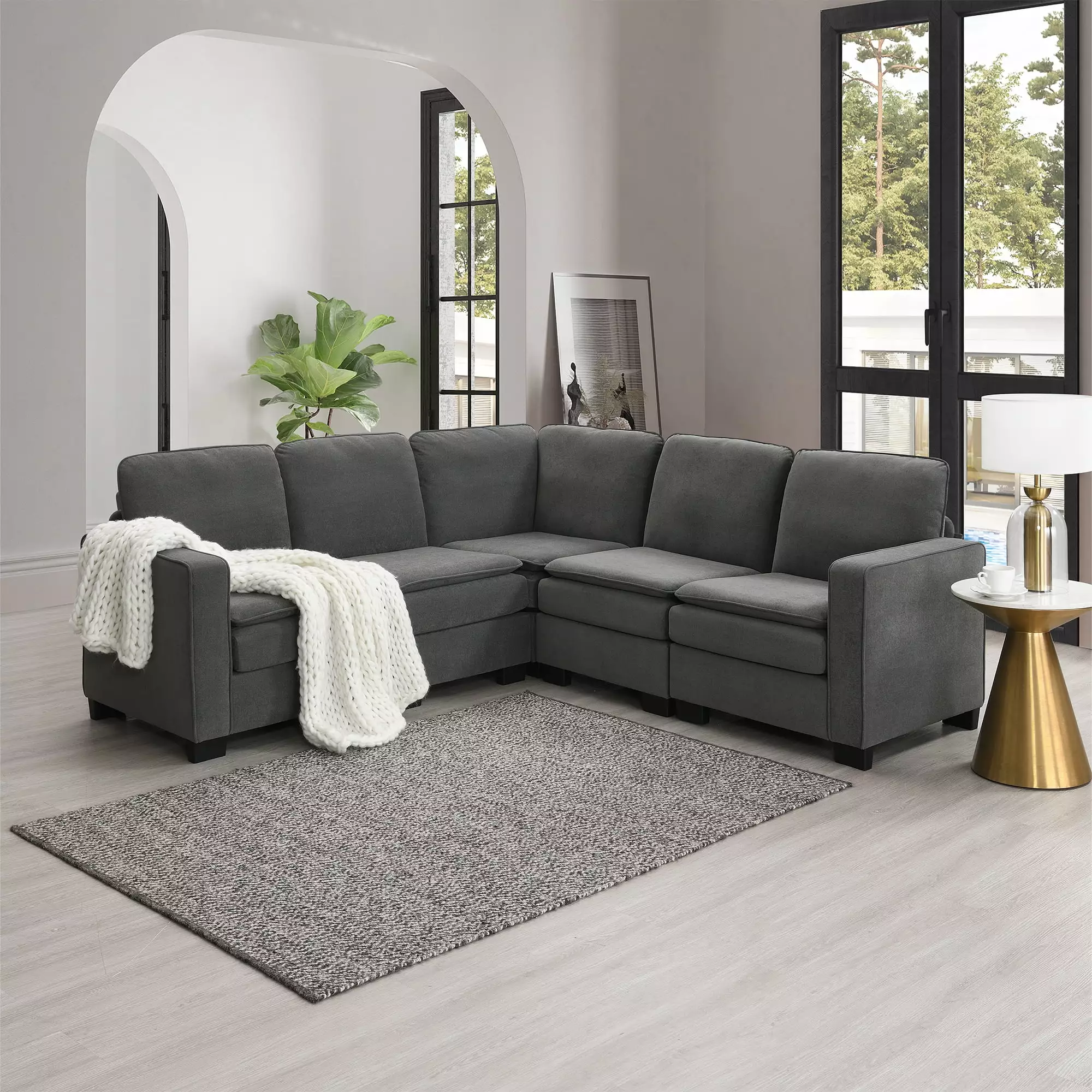 GNIXUU L Shaped Modern Sectional Sofa for Living Room.89 Oversized 5 Seat Cloud Couch with Double Cushions.Velvet Upholstered Corner Couch Indoor Furniture Set for Apartment.Office.Gray