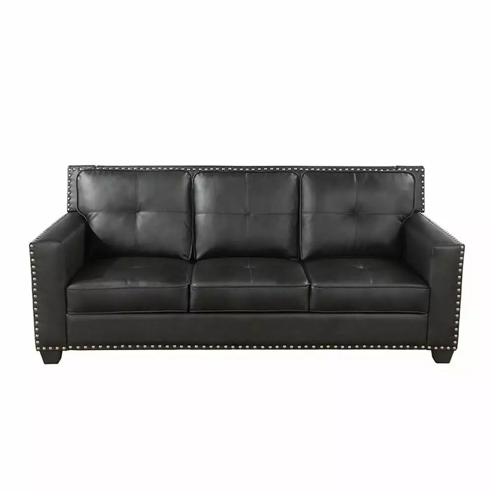 Gewnee 80 Wide Faux Leather Upholstered Sofa Counches with Nailhead Trim for Living Room.Black