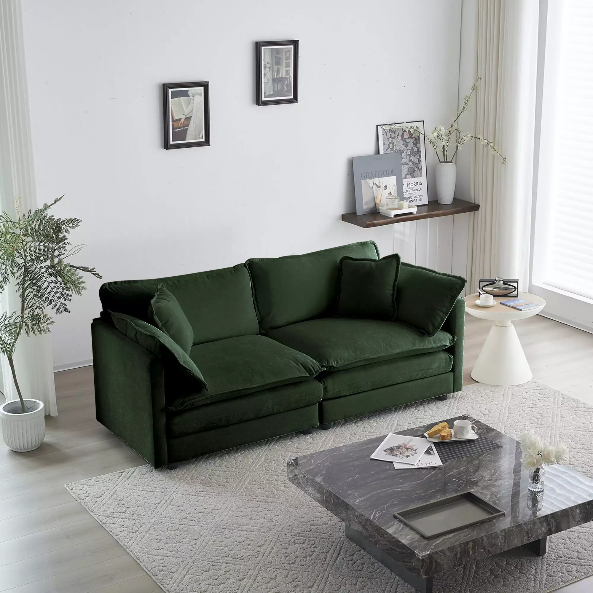 Gexpusm 76 Modern Loveseat Couch with 4 Pillows Chenille Sofa for Small Spaces.Green