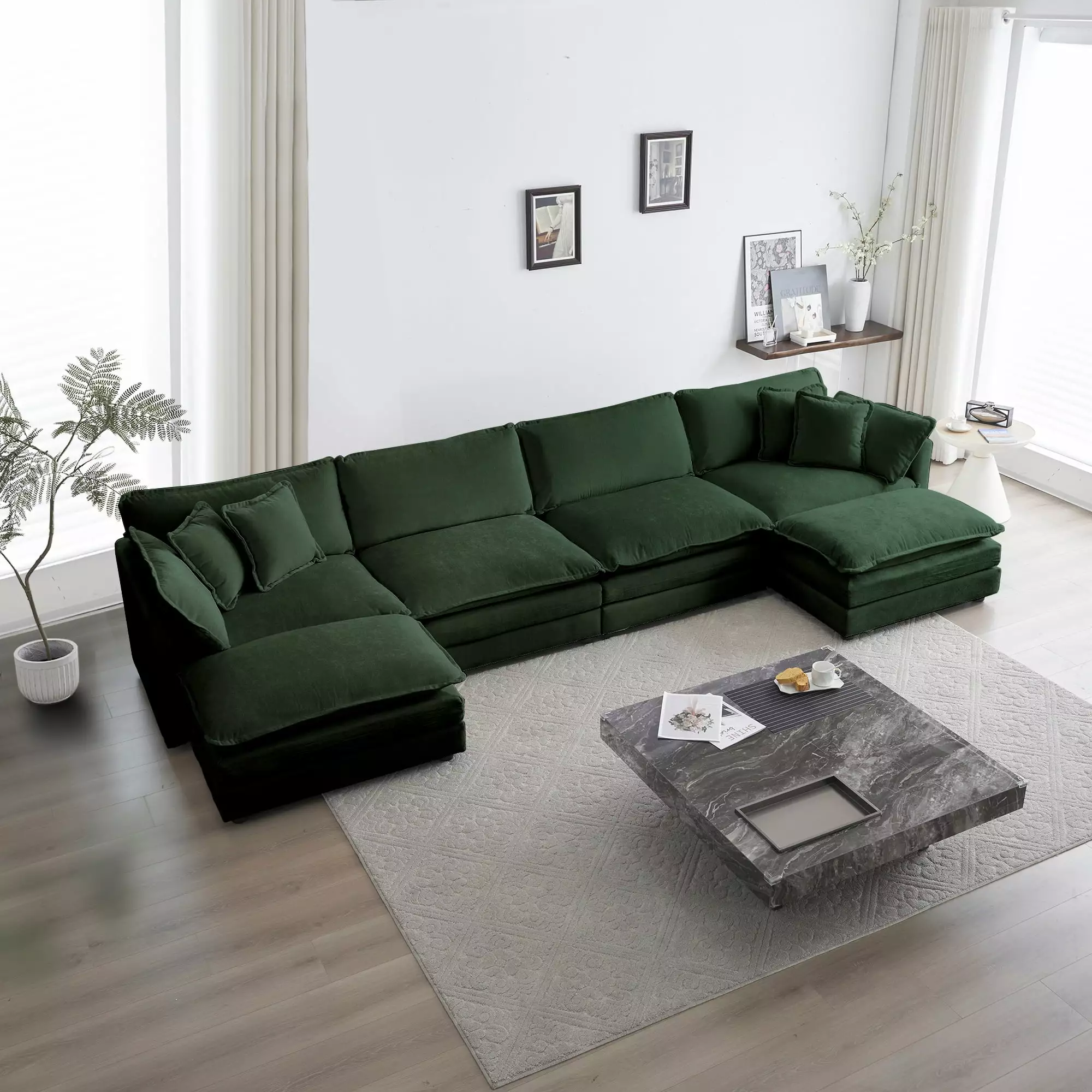 Gexpusm Modern U Shaped Sectional Sofa Oversized Chenille Sofa 4 Seater with 2 Chaise Longue. White