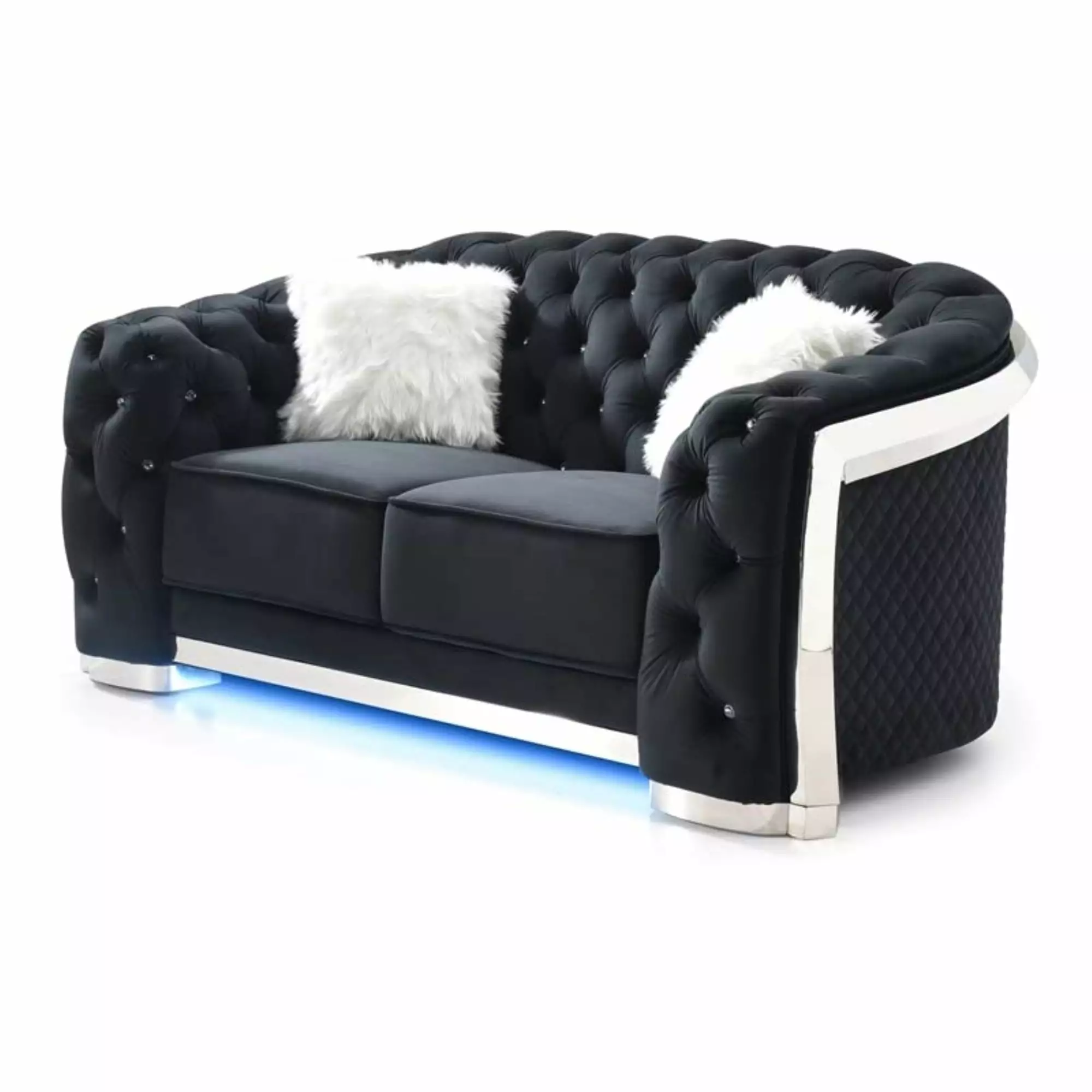 Glory Sapphire Black Velvet Loveseat With LED Accent Lighting