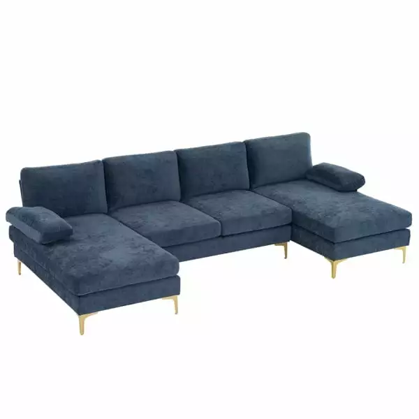 Grey-Blue U-Shaped 4-Seat Indoor Modular Sofa