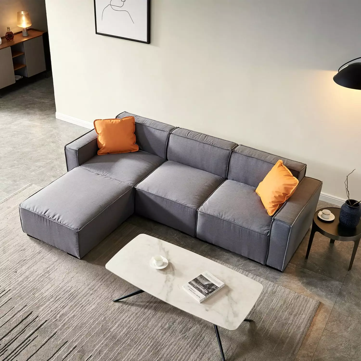 Grey Convertible L Shape Modular Sofa with Ottoman Chaise - Video included! Perfect for lounging and hosting guests in style