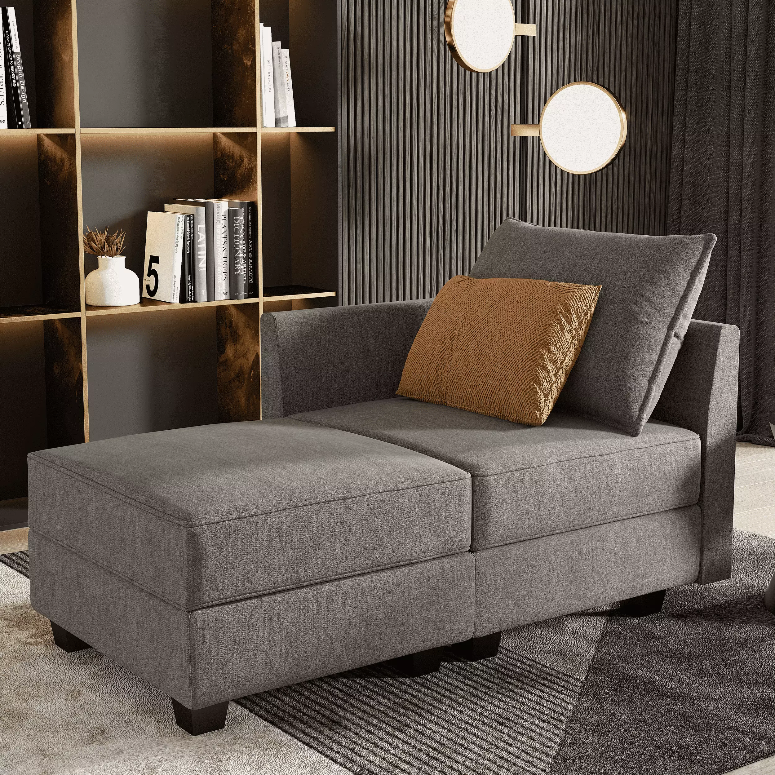 HONBAY Modern Upholstered 2-Seat Sleeper Sofa Couch with Storage chaise for Living room in Grey