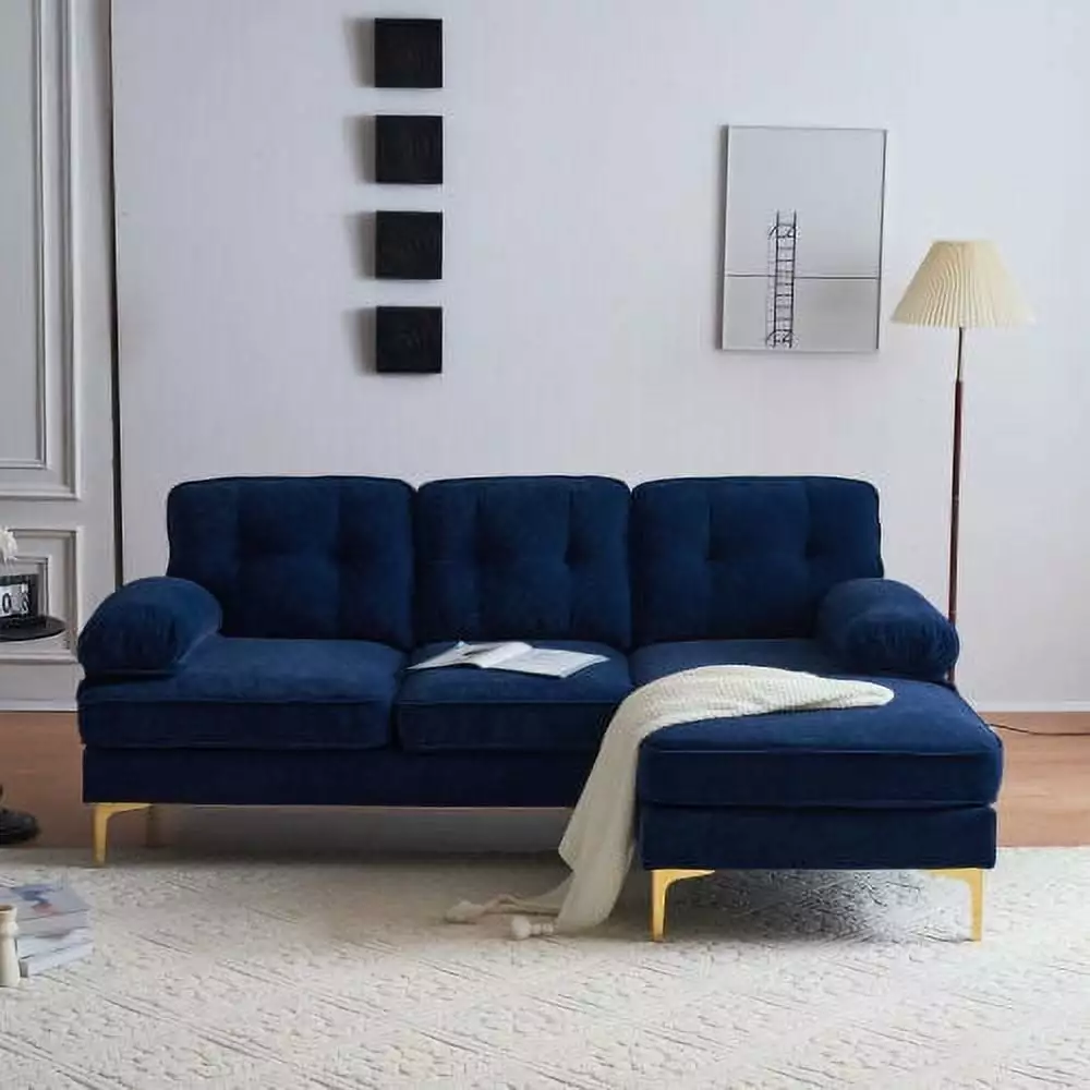 HiMiss 83 Modern Convertible Sectional Sofa Couch Velvet Fabric L-Shaped Couches for Living Room Apartment Office