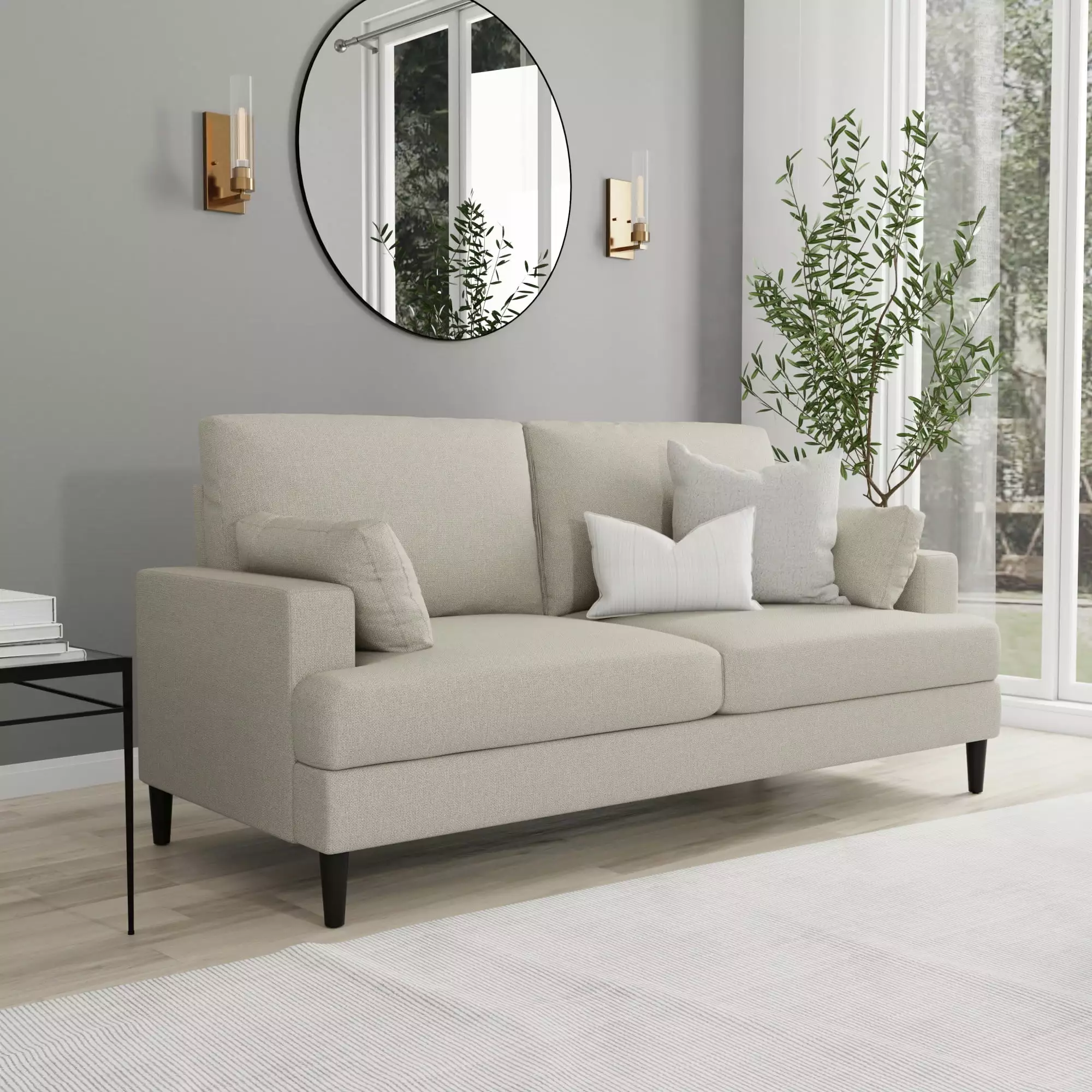 Hillsdale Positano Mid Modern Sofa. Oatmeal Fabric