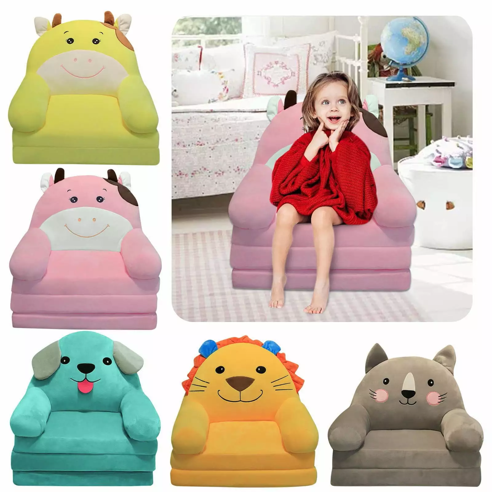 Holiday Sale 2024 Plush Foldable Kids Sofa Backrest Armchair 2 In 1 Foldable Children Sofa Cute Cartoon Lazy Sofa Children Flip Open Sofa Bed For Living Room Bedroom Without Liner Filler