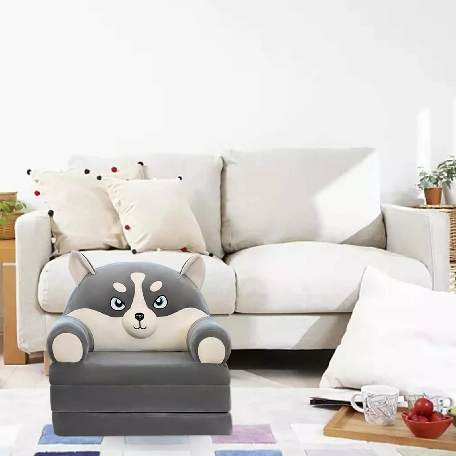 Holiday Sale 2024 Plush Foldable Kids Sofa Backrest Armchair 2 In 1 Foldable Children Sofa Cute Cartoon Lazy Sofa Children Flip Open Sofa Bed For Living Room Bedroom Without Liner Filler