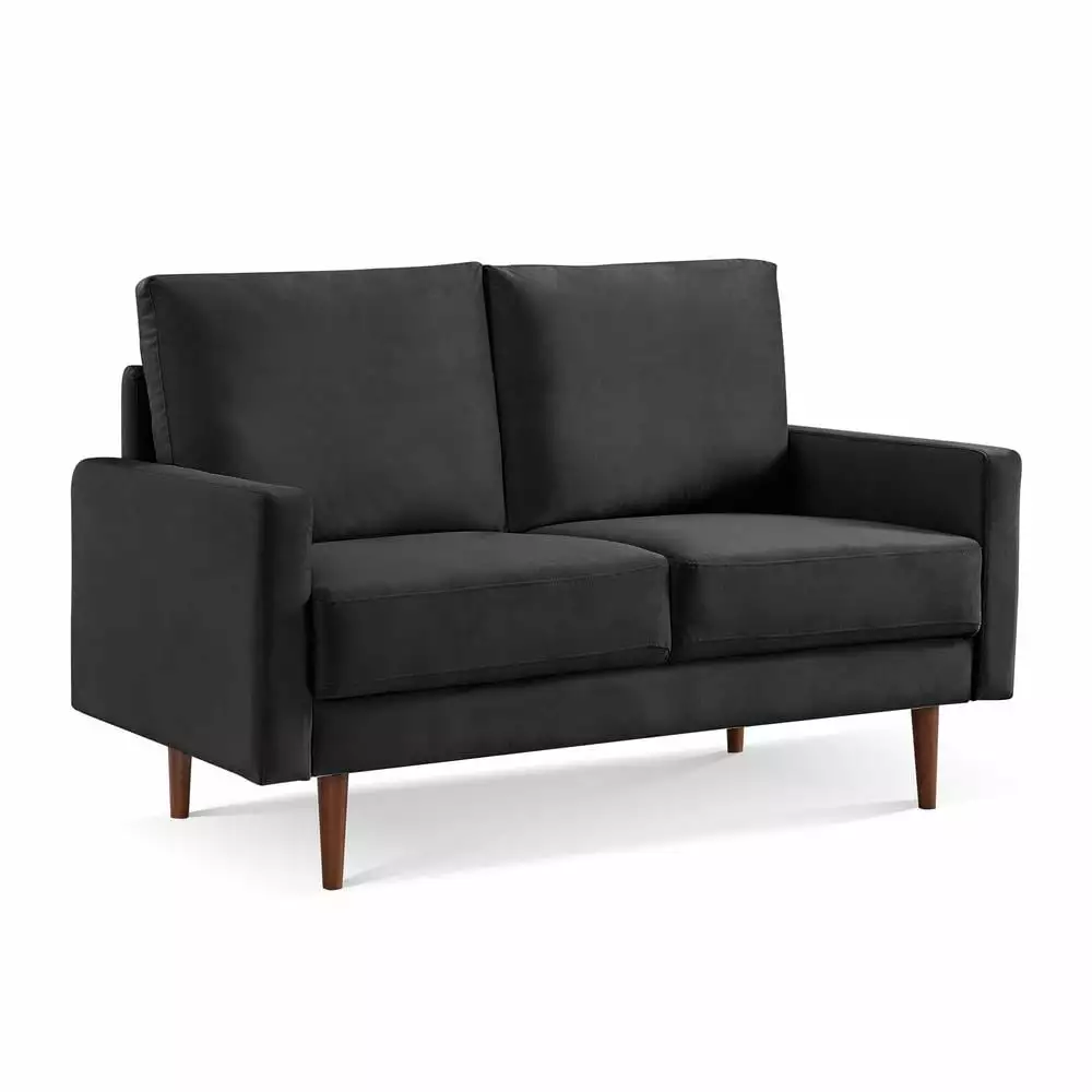 HomeRoots 57 Black and Dark Brown Velvet Love Seat