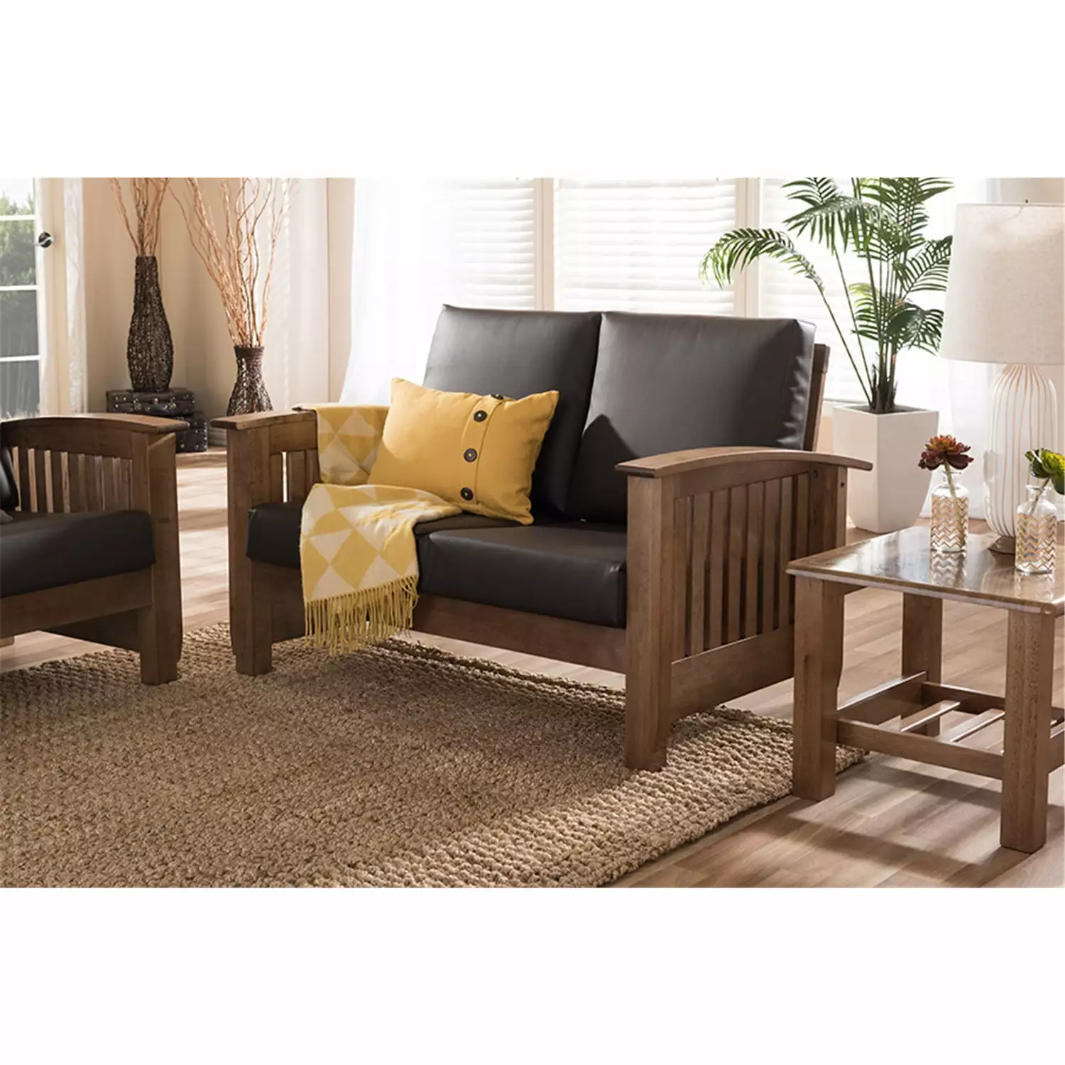 HomeStock Asian Allure Mission Style 2-Seater Loveseat