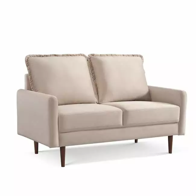 Homeroots 543729 57 in. Beige & Dark Brown Velvet Loveseat