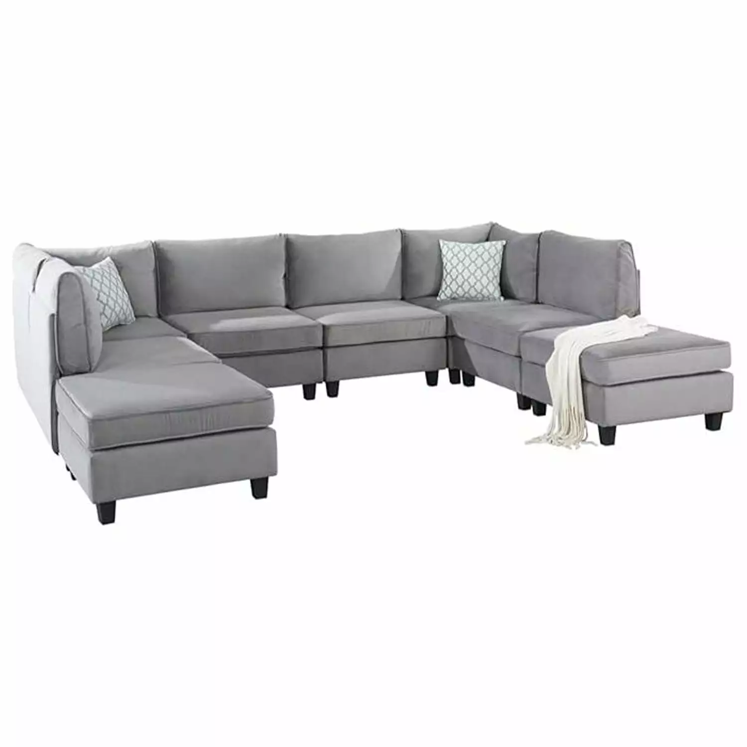 Homestock Contemporary Chic Gray Velvet Modular Sectional Sofa-Number of Pieces:8