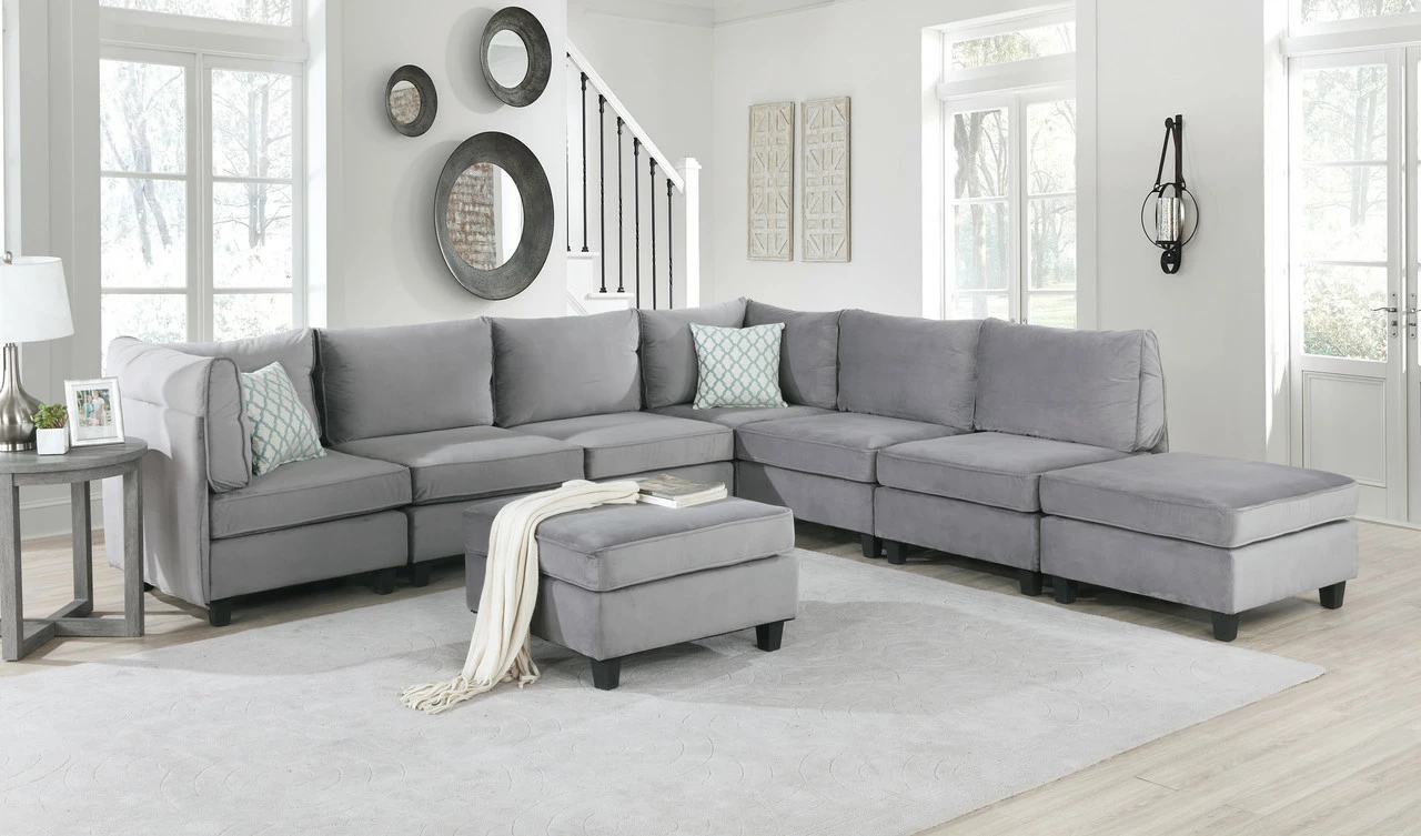 Homiyad Gray Velvet 8Pc Modular Sectional Sofa