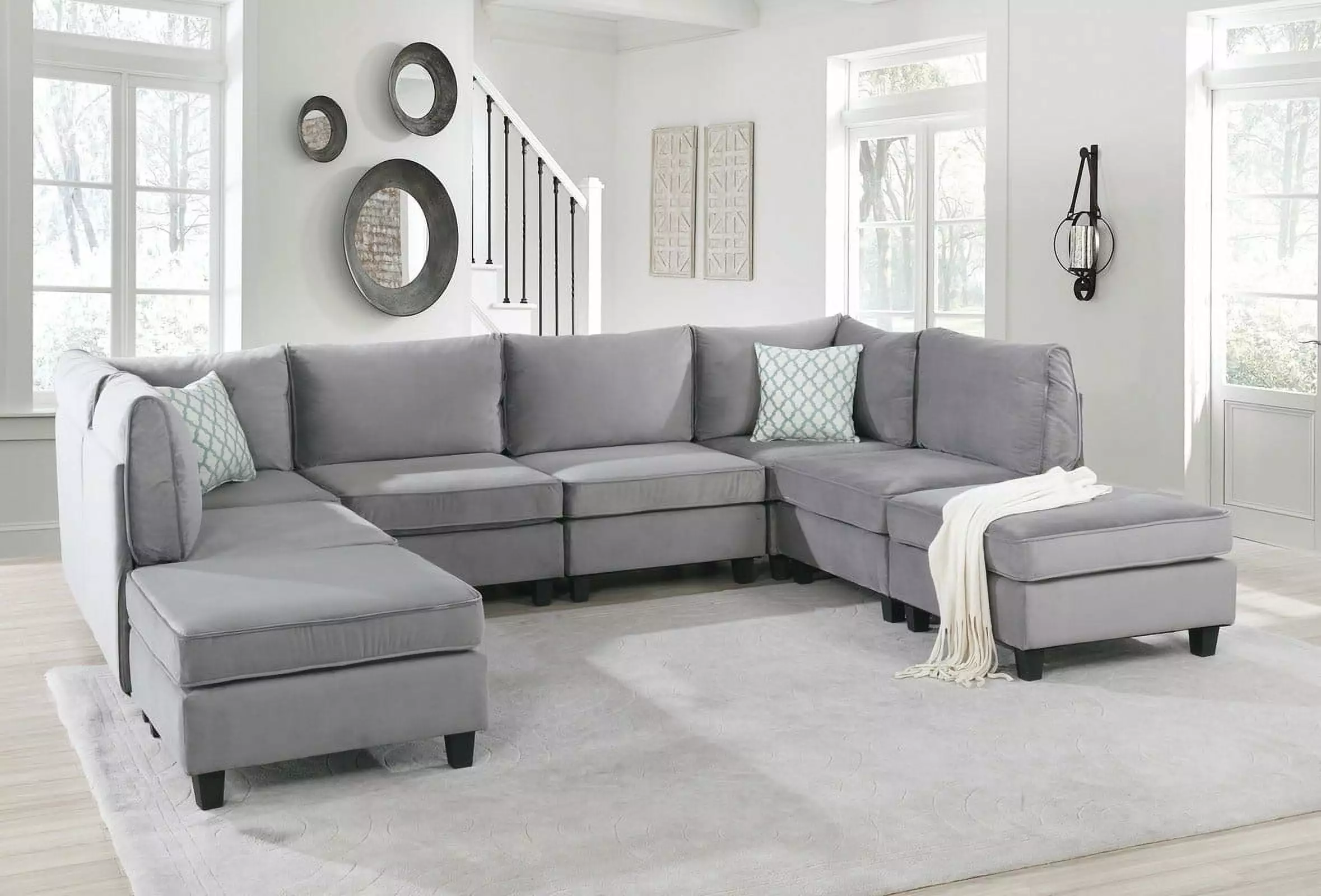 Homiyad Gray Velvet 8Pc Modular Sectional Sofa