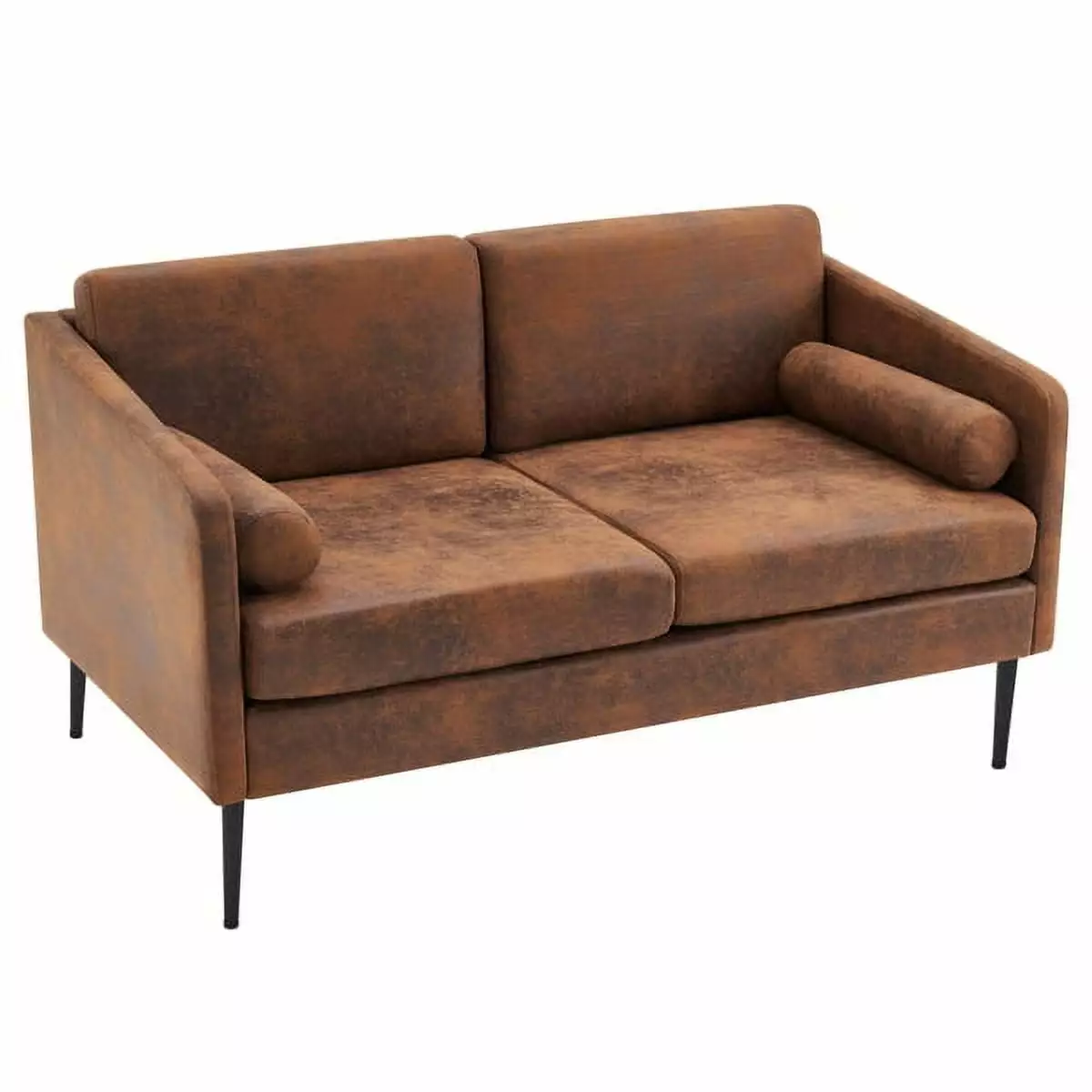 Hot Stamping Cloth Sofa Chair. Loveseat Sofa with Pillows. 2 Seat Sofa with Iron Legs. for Living Room Bedroom Indoor. Brown