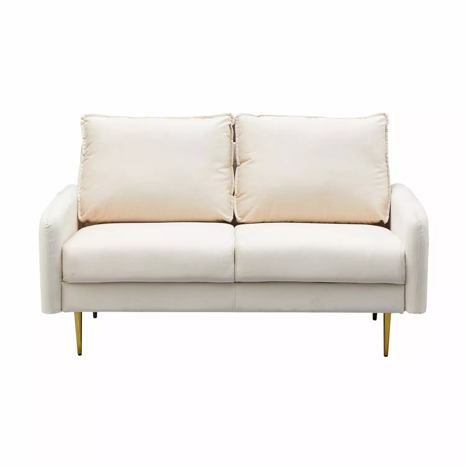 Hybition Velvet Loveseat Modern Sofa with Metal Legs for Living Room-Beige