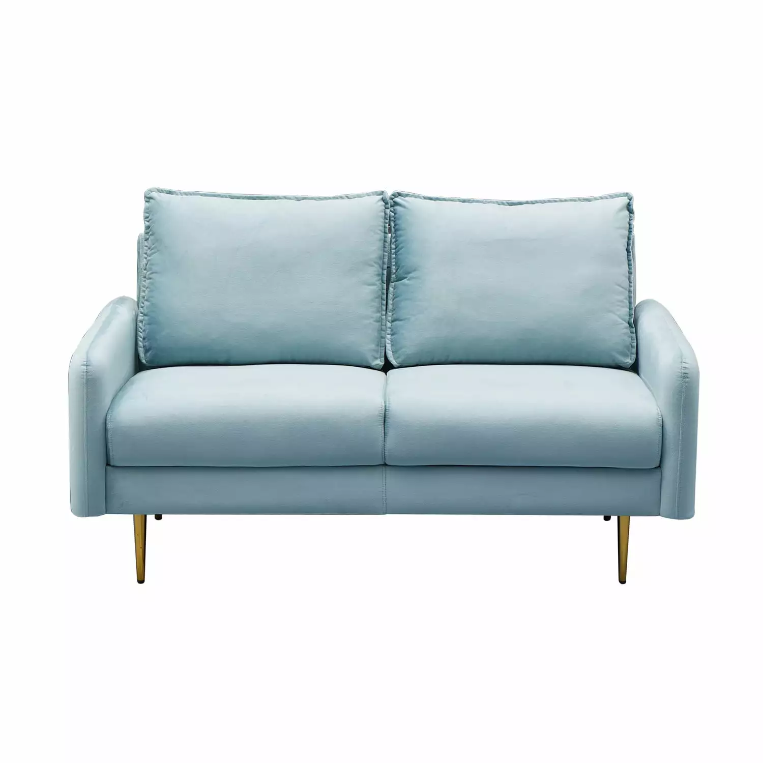 Hybition Velvet Loveseat Modern Sofa with Metal Legs for Living Room-Cyan