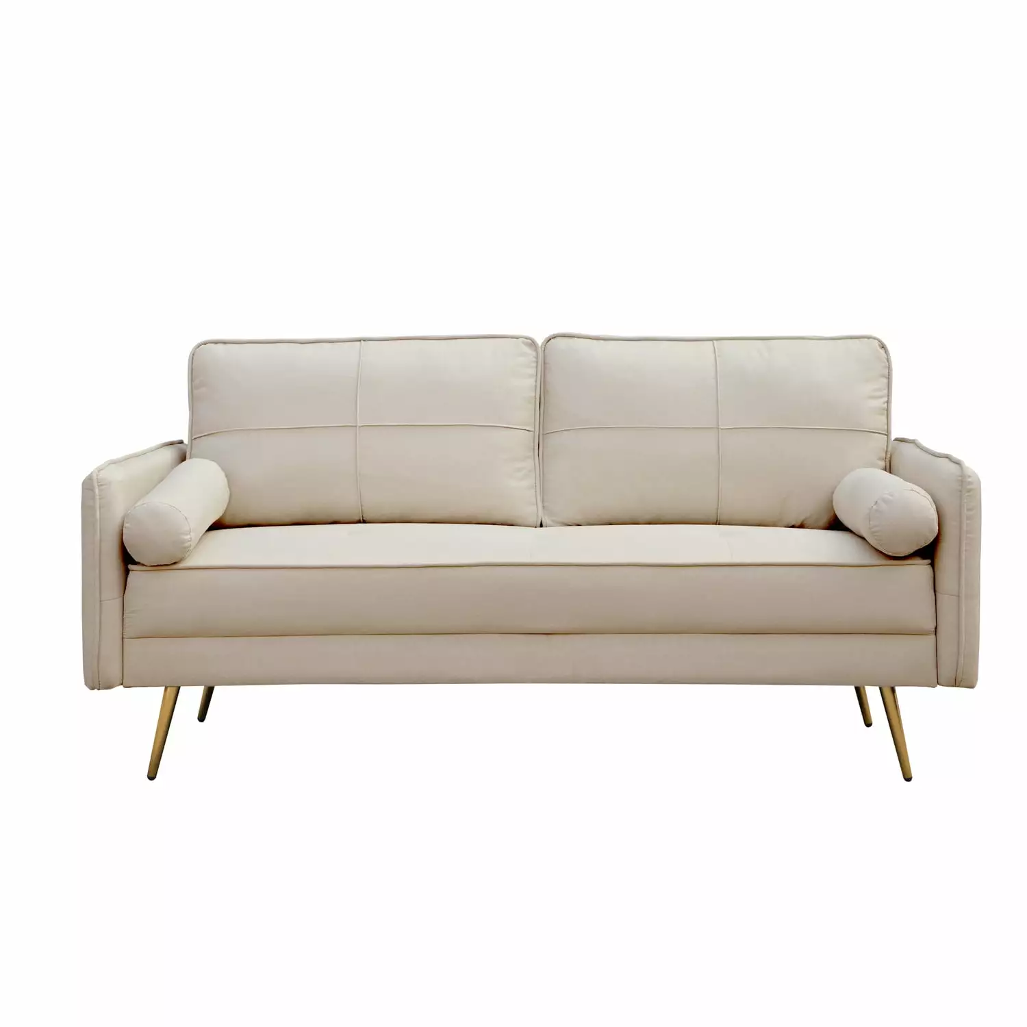 Hybition Velvet Sofa Modern Couch Upholstered Loveseat with Bolsters & Metal Legs for Living Room.Bedroom.Study.Playroom.Apartment - Beige