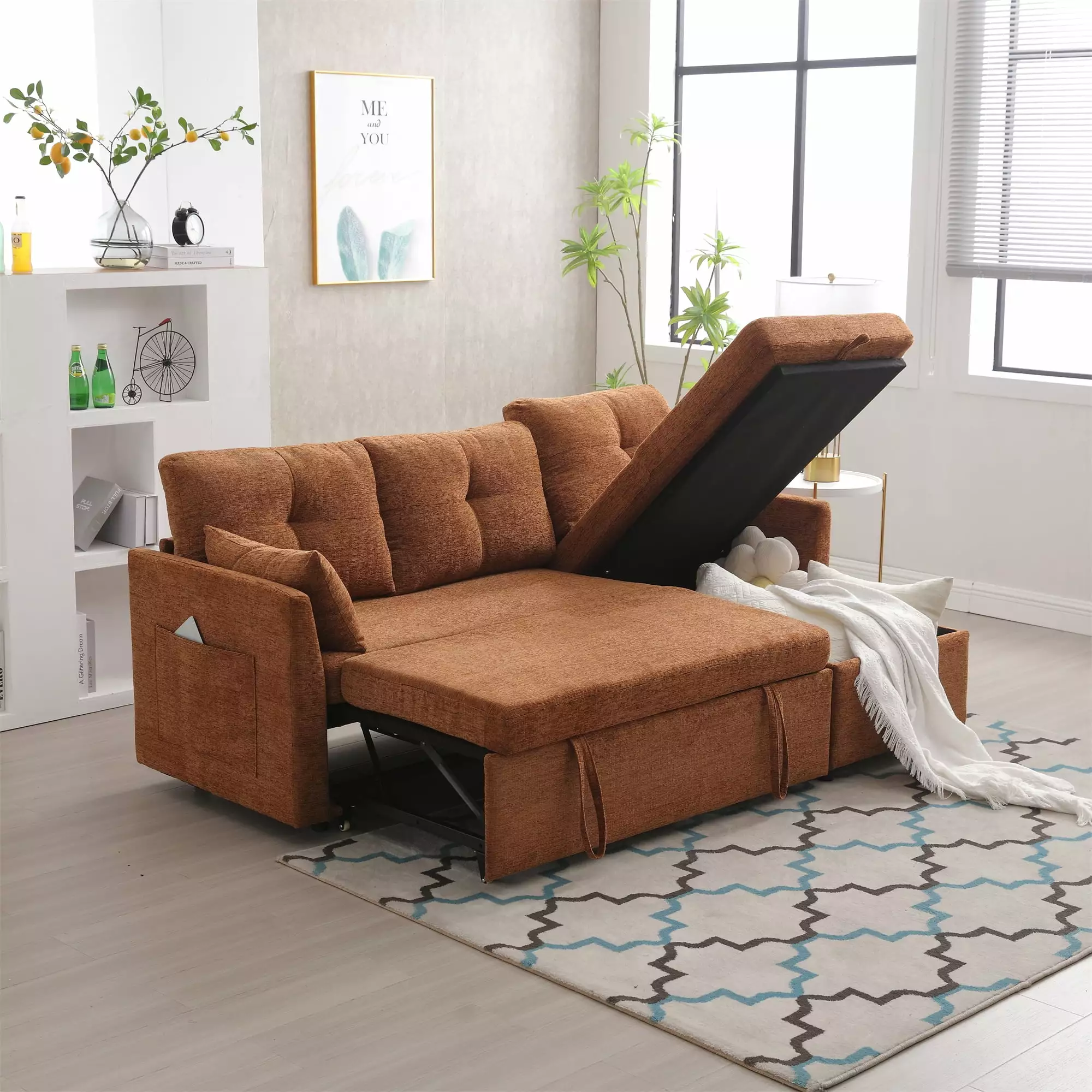 JONPONY 81.1 Modular Sectional Sofa L Shaped Modular Couch with Reversible Chaise Modular Sofa Sectional Couch with Storage Seats.Brown