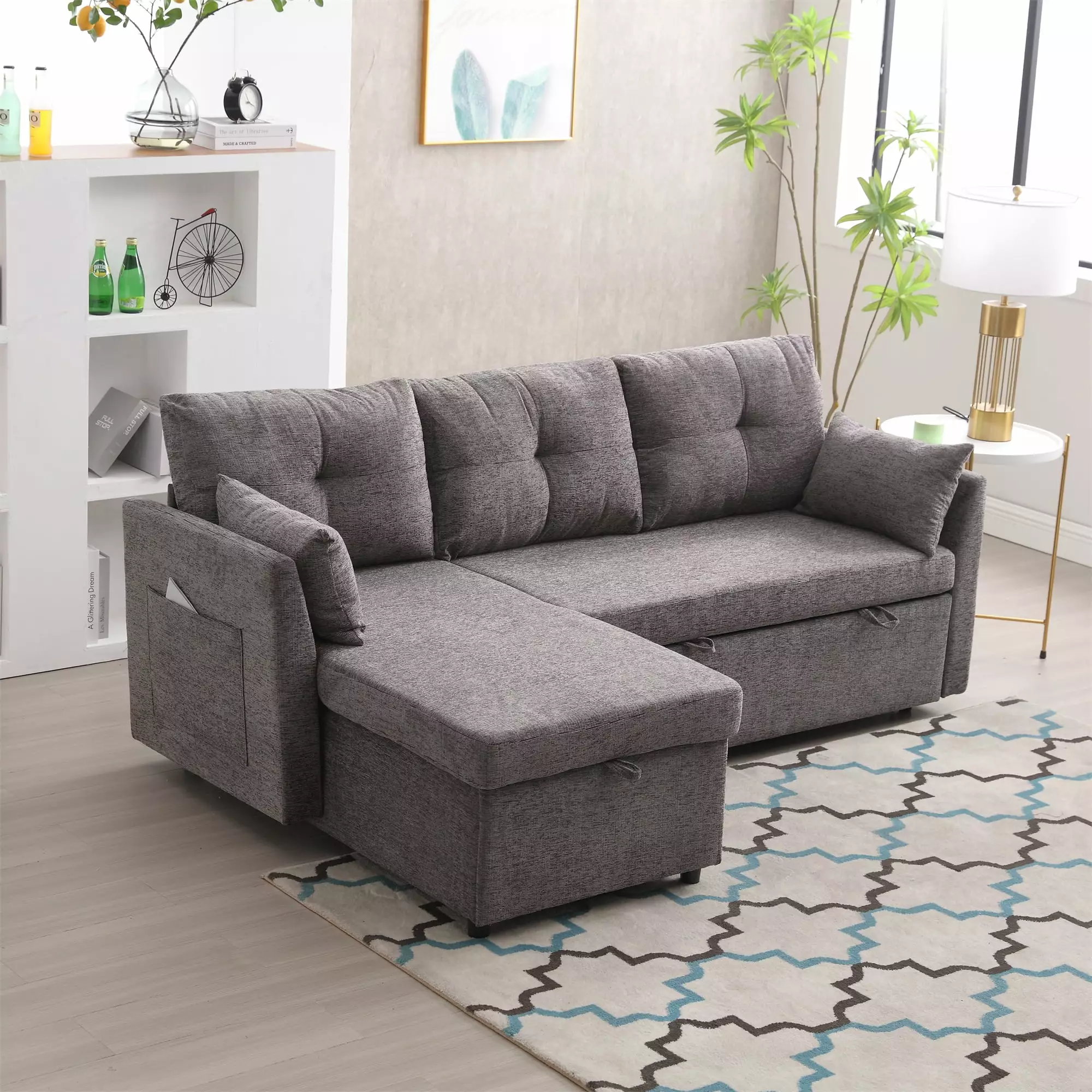 JONPONY 81.1 Modular Sectional Sofa L Shaped Modular Couch with Reversible Chaise Modular Sofa Sectional Couch with Storage Seats.Grey