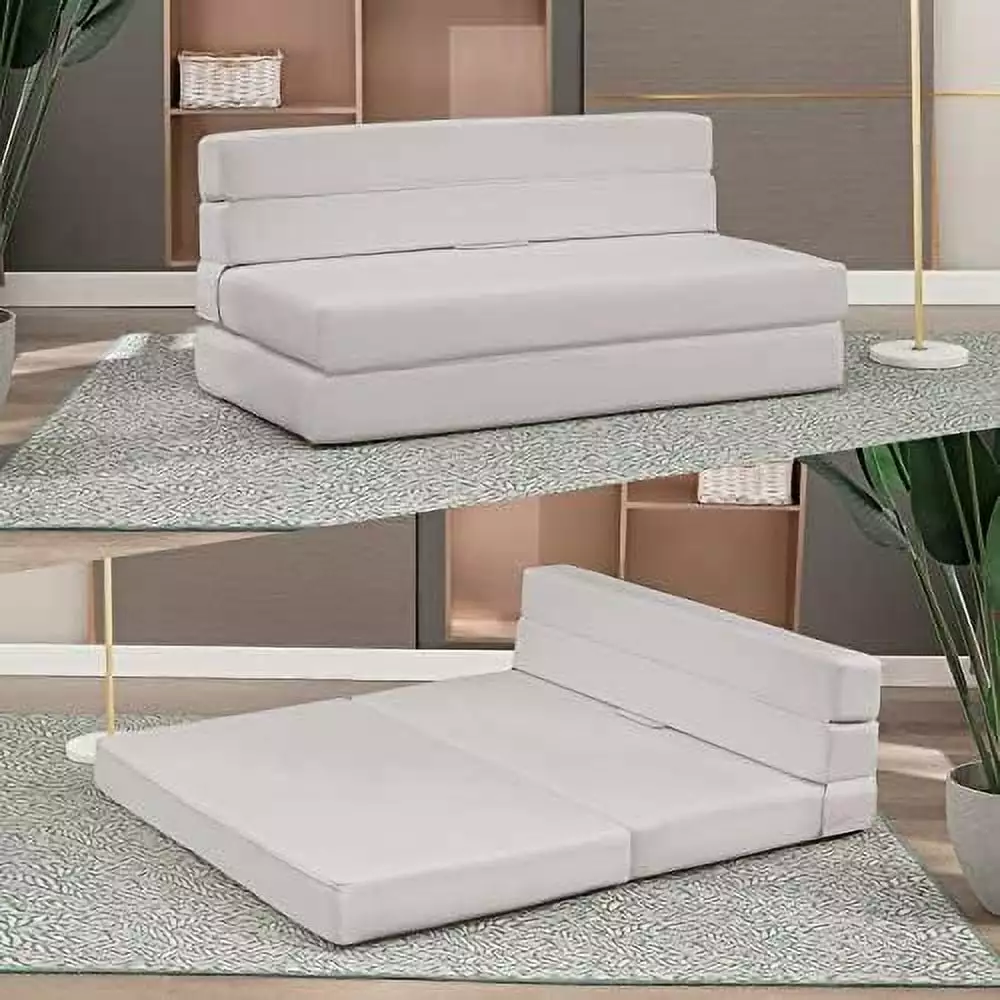 JYHOME Folding Futon Sofa Bed Modern Convertible Couch for Compact Living Room Office Apartment Space Modular Sectional Sofa for Resting Camping- Single Beige