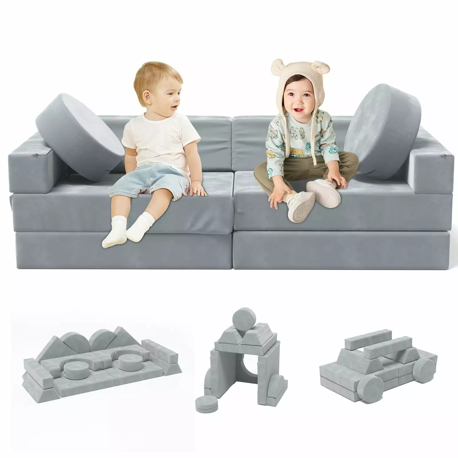 KORIMEFA 14PCS Modular Kids Play Couch. Child Sectional Sofa. Fortplay Bedroom and Playroom Furniture for Toddlers. Convertible Foam and Floor Cushion for Boys Girls