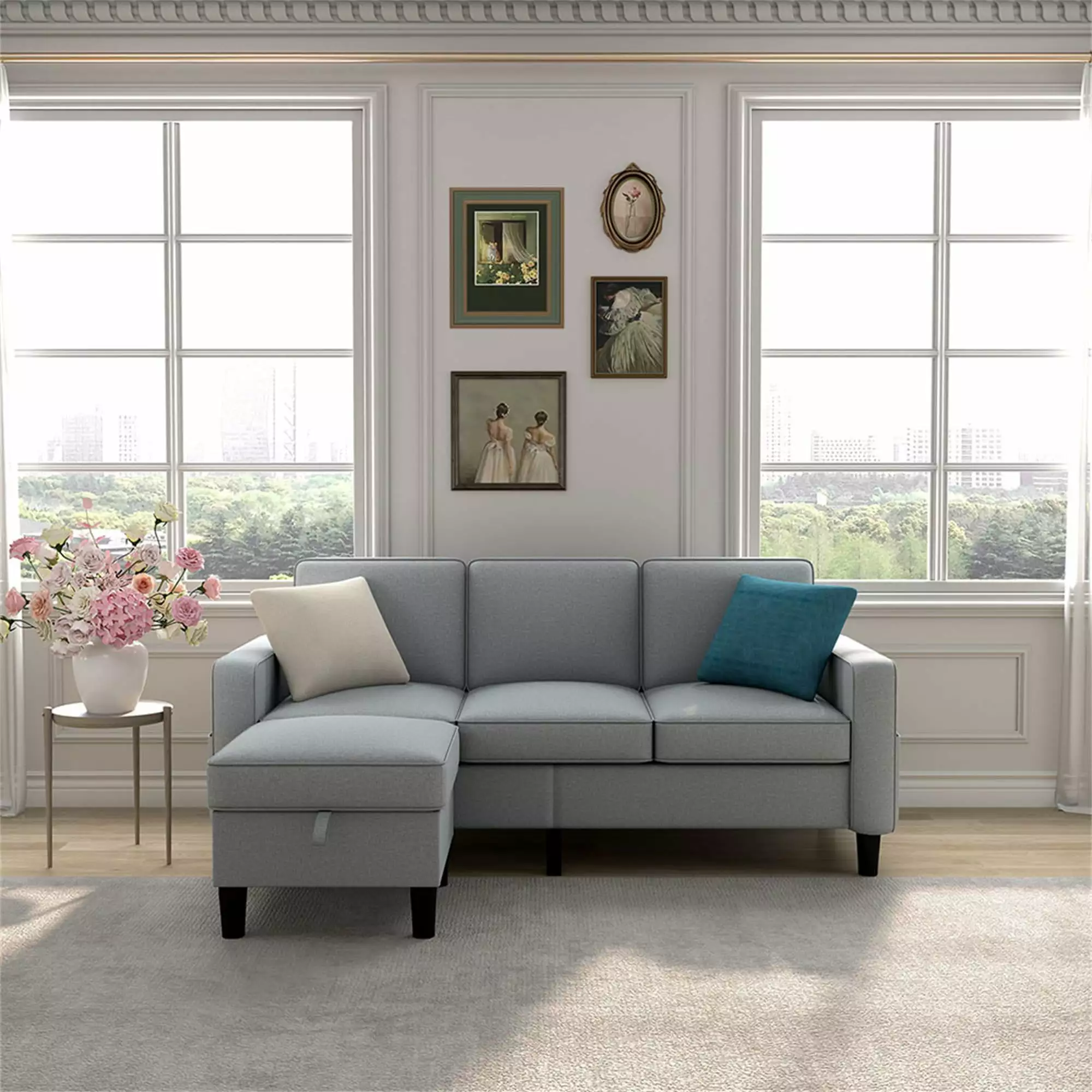 Kadyn Sectional Sofa Couch. L-Shaped Couch. 3-Seat Small Sectional Sofa for Living Room. Apartment. Small Space (Light Gray)