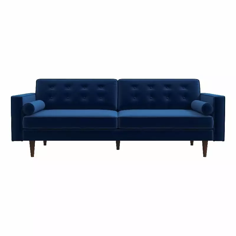 Kearney Mid Century Modern Furniture Style Navy Blue Velvet Living Room Couch