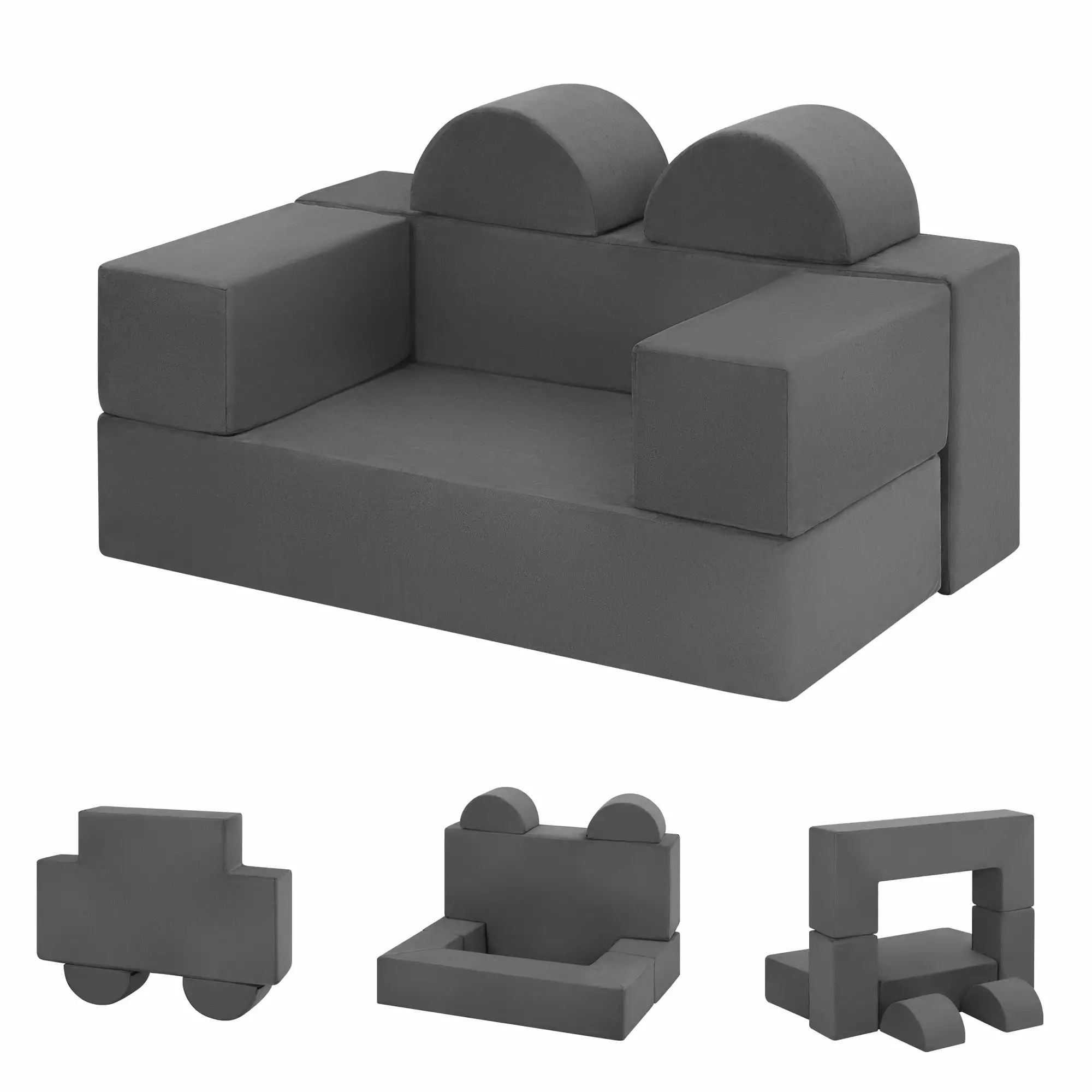 Kids Sofa Couch 6-Pieces. Multifunctional Play Couch Sofa for Kids. Modular Toddler Couch for Playroom. Gift for Kids. Gray