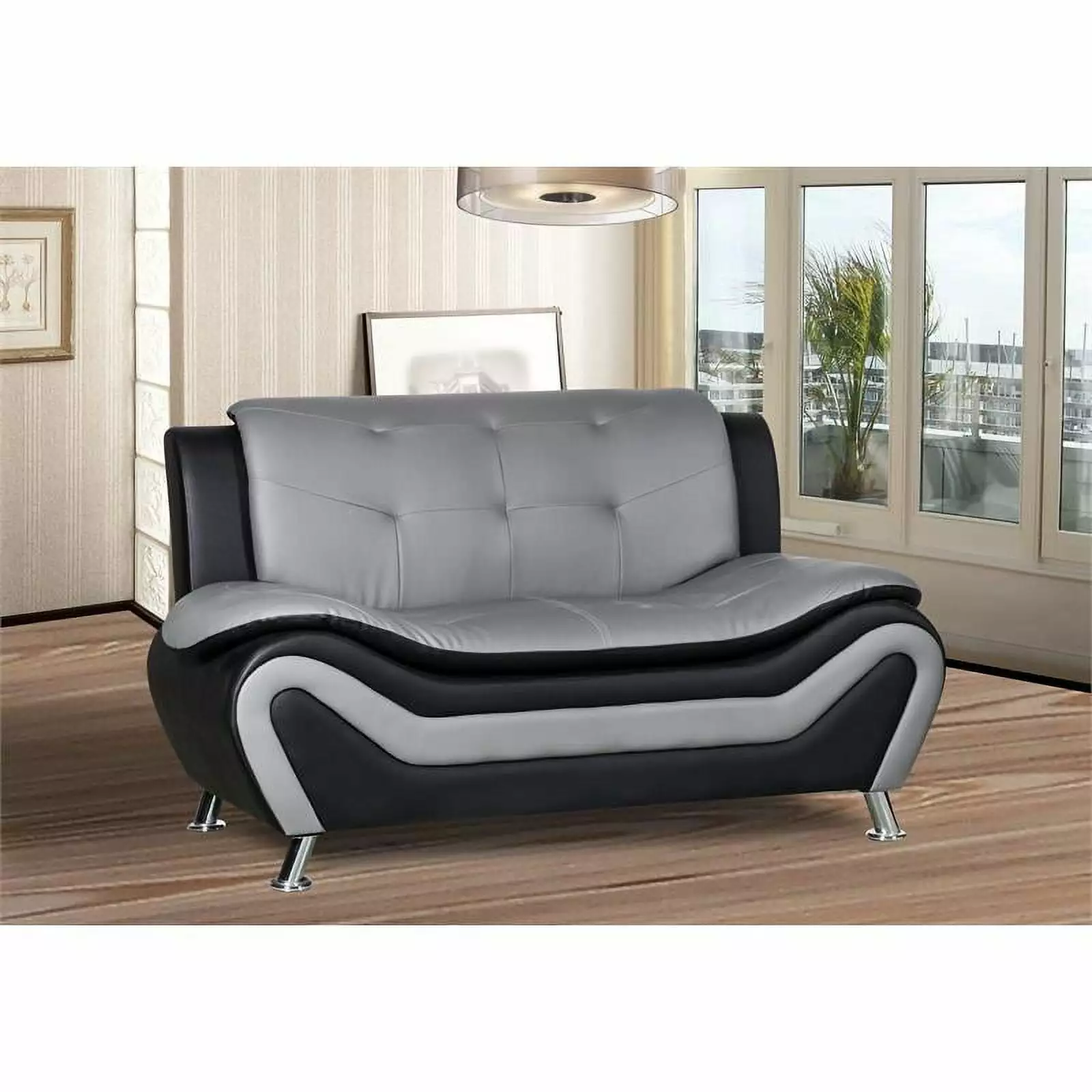 Kingway Furniture Gilan Faux Leather Living Room Loveseat - Black/Grey