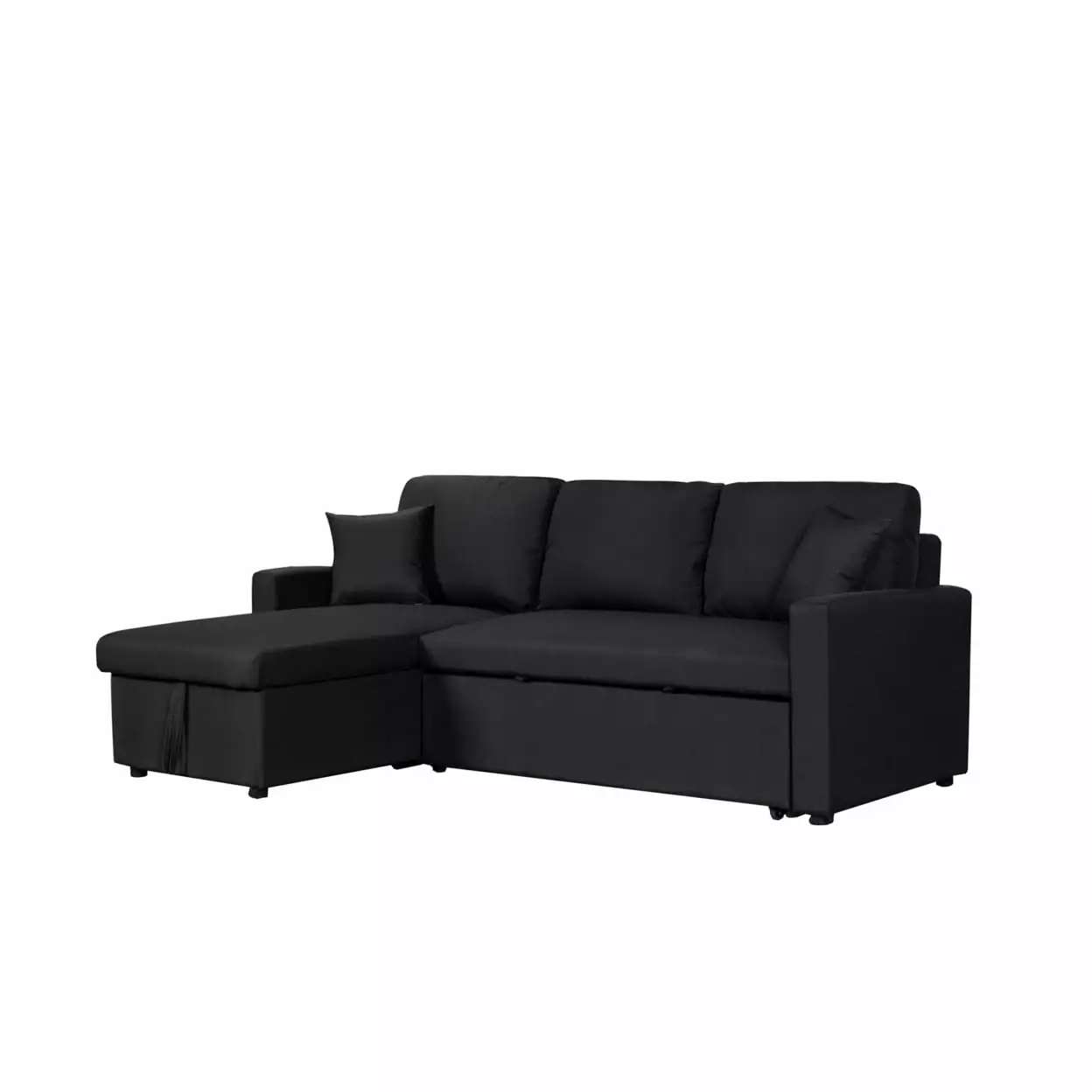 Kip 82 Inch Modern Sleeper Sectional Sofa Bed with Storage Chaise. Black - Saltoro Sherpi