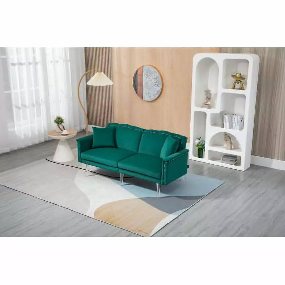 Knubmt 2 Seater Sofa with 2 Pillows and Armrest. Velvet Loveseat Sofa for Bedroom. Apartment. Home. Office