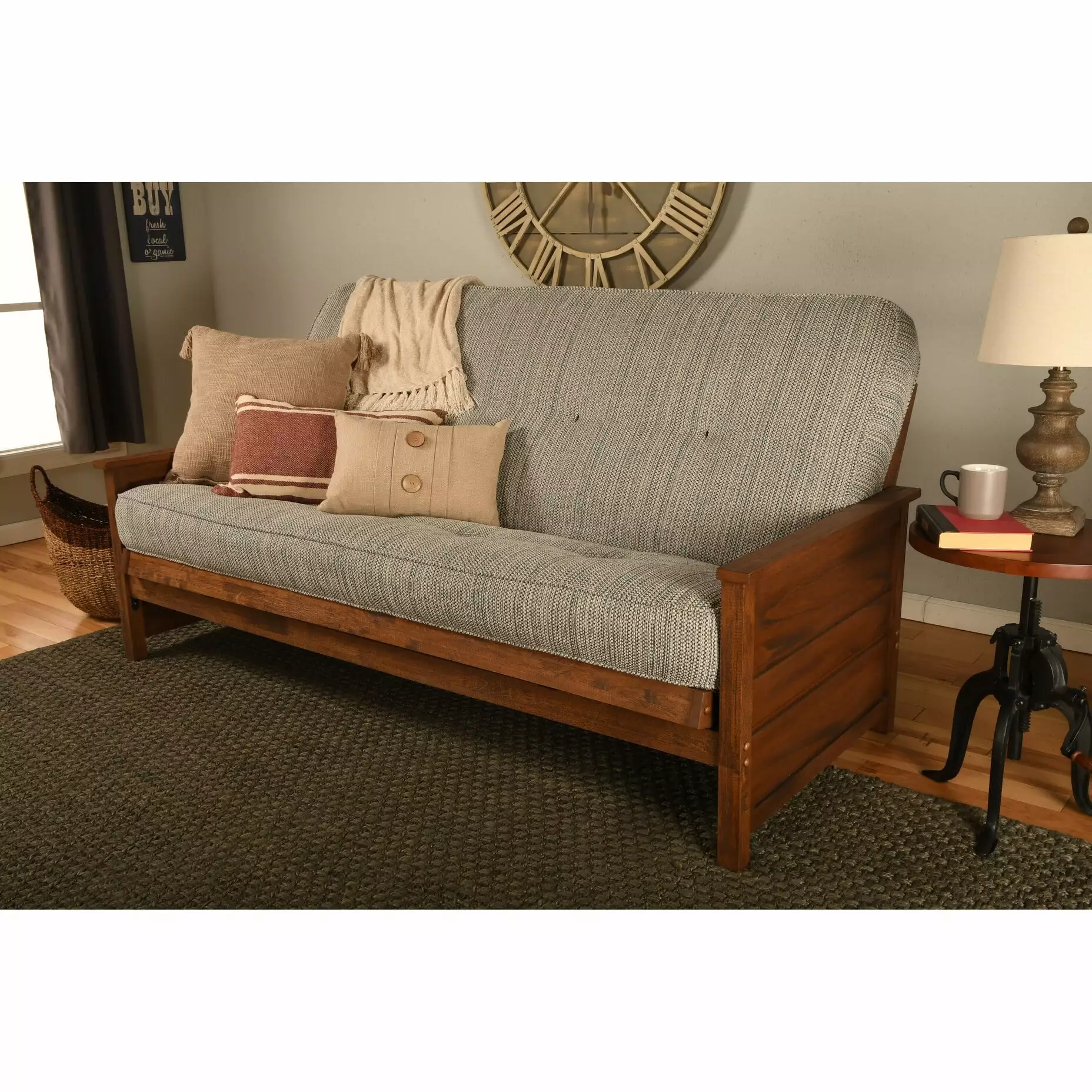 Kodiak Furniture Lexington Futon in Weathered Brown w/ Seaport Blue Mattress