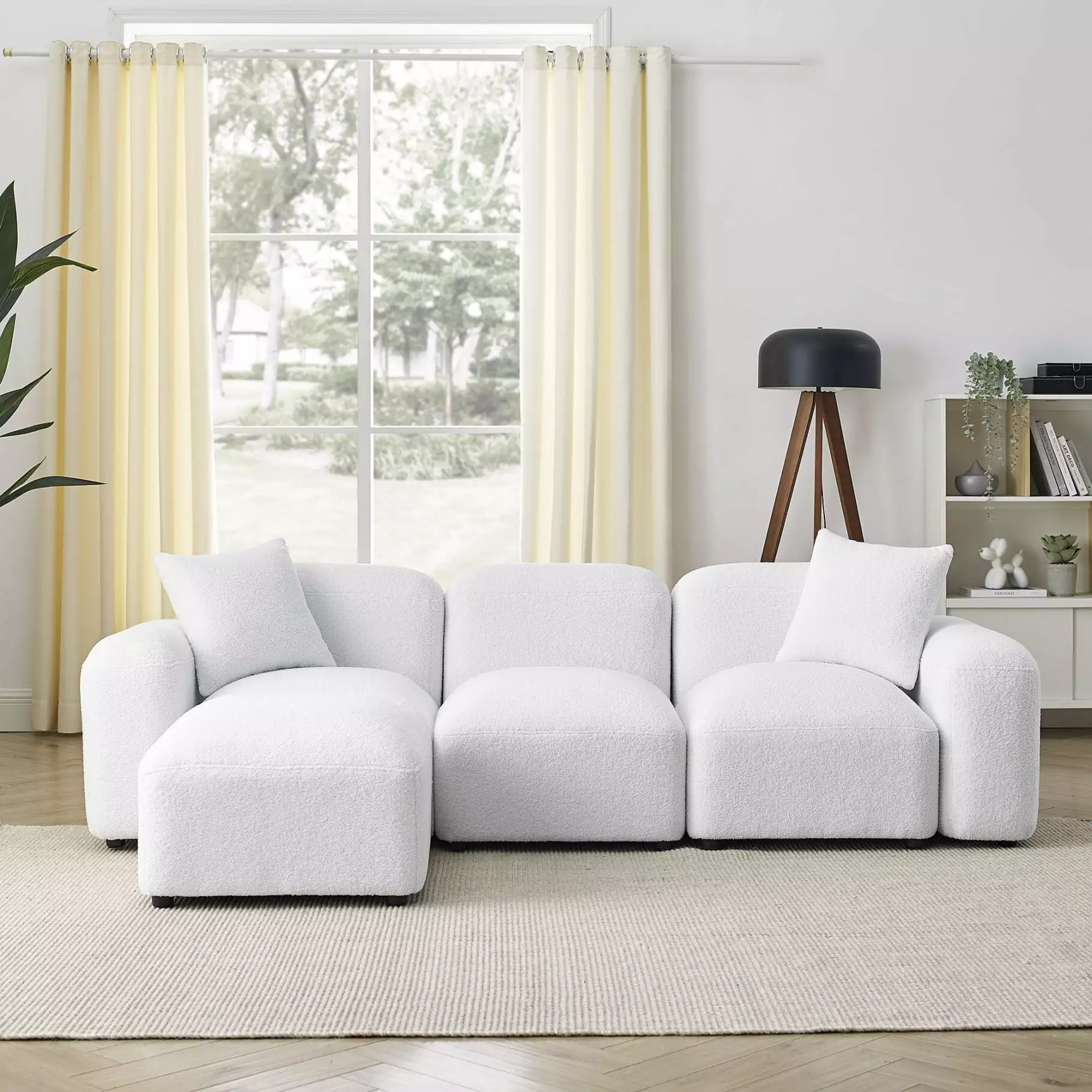 L-Shape Convertible Sectional Sofa. DIY Combination Modular Sofa with Thick Cushion. Oversized Accent Couch with Reversible Chaise. 4-Seater Sofa for Living Room Bedroom Apartment Office. White