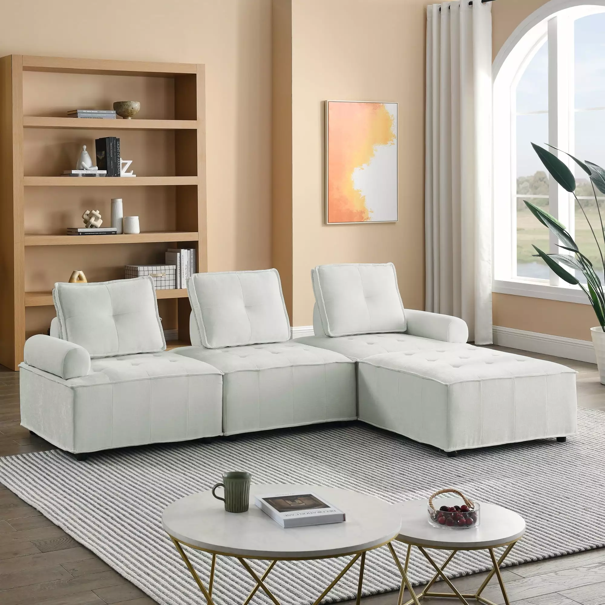 L-Shape Modular Sectional Sofa. DIY Combination. Chenille