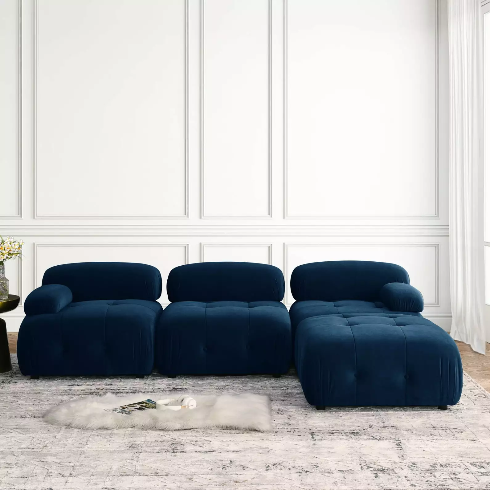 L Shaped Couch with Reversible Ottoman. Convertible Modular Sectional Sofa. Comfy Sofa Couch. Button Tufted Designed. for Living Room