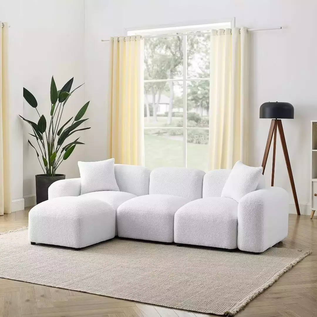 L-Shaped Sofa Couch.Modular Sectional Sofa Couch with Thick Cushion and Soft Backrest.Upholstered DIY Combination Futon Sofa for Living Room Apartment.White Teddy