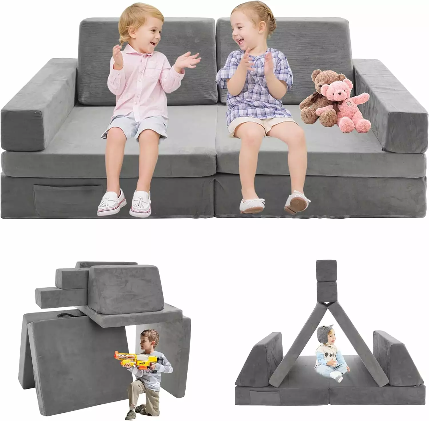 LFCREATOR Modular Kids Couch Sofa.Kids Sofa Couch for Toddler and Baby Playroom/Bedroom. Toddler & Baby Couch for Play & Lounging.Ideal for Boys & Girls. Model