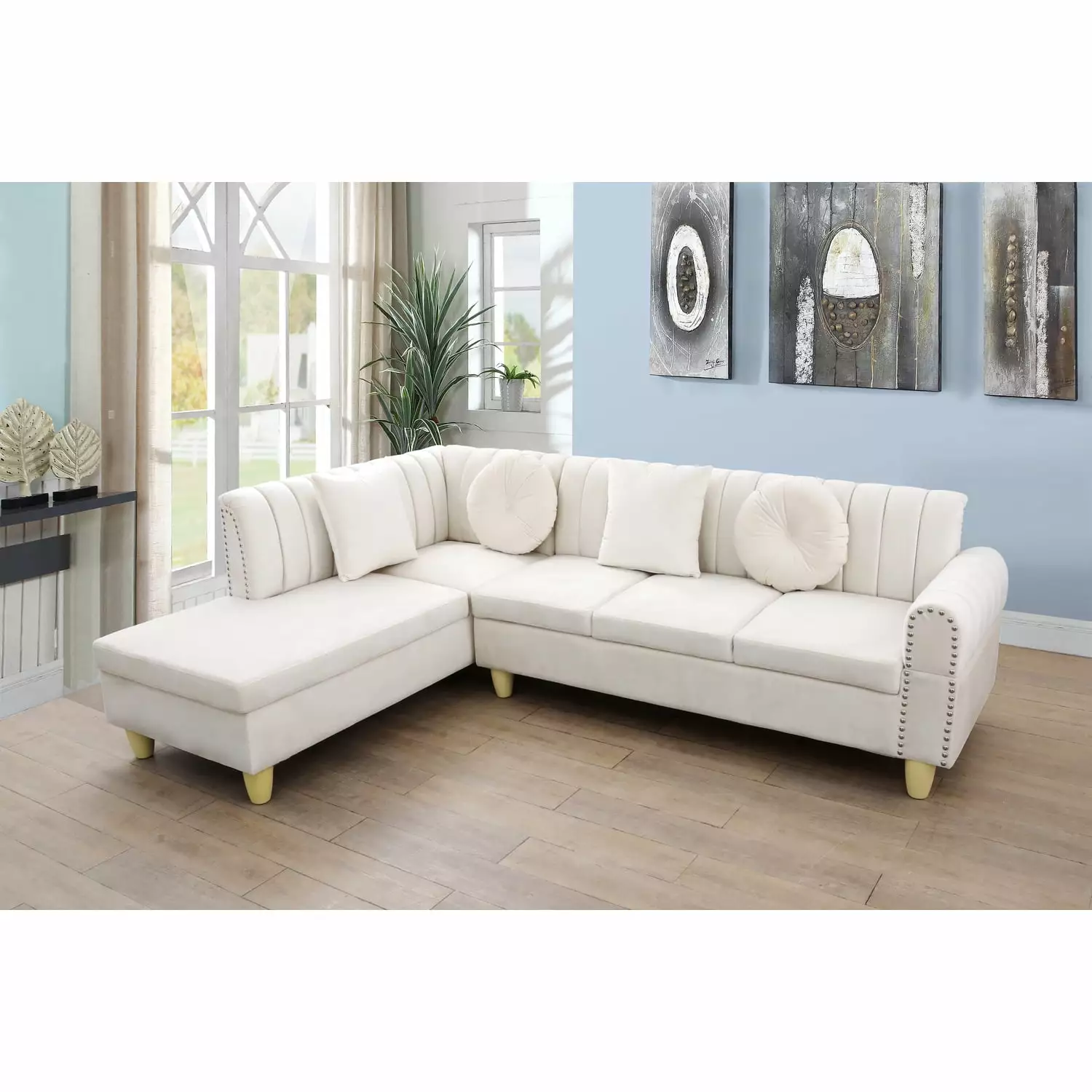 LIFESTYLE Modern Linen Modular Sectional Set with Sofa. Loveseat.Chair.6 seats Sectional Sofa with White