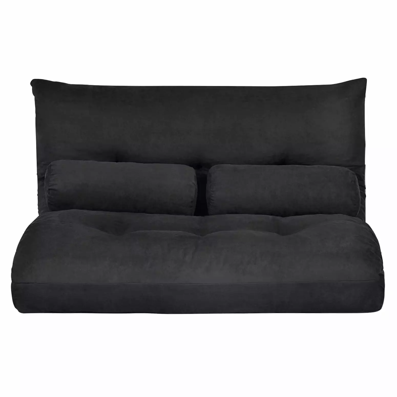 Lazy Sofa in Sleek Black - Adjustable Folding Futon Design with Two Pillows - Ideal for Video Gaming. Reading or Napping - Durable Polyester with Metal Frame. Easily Convertible and Space Saving