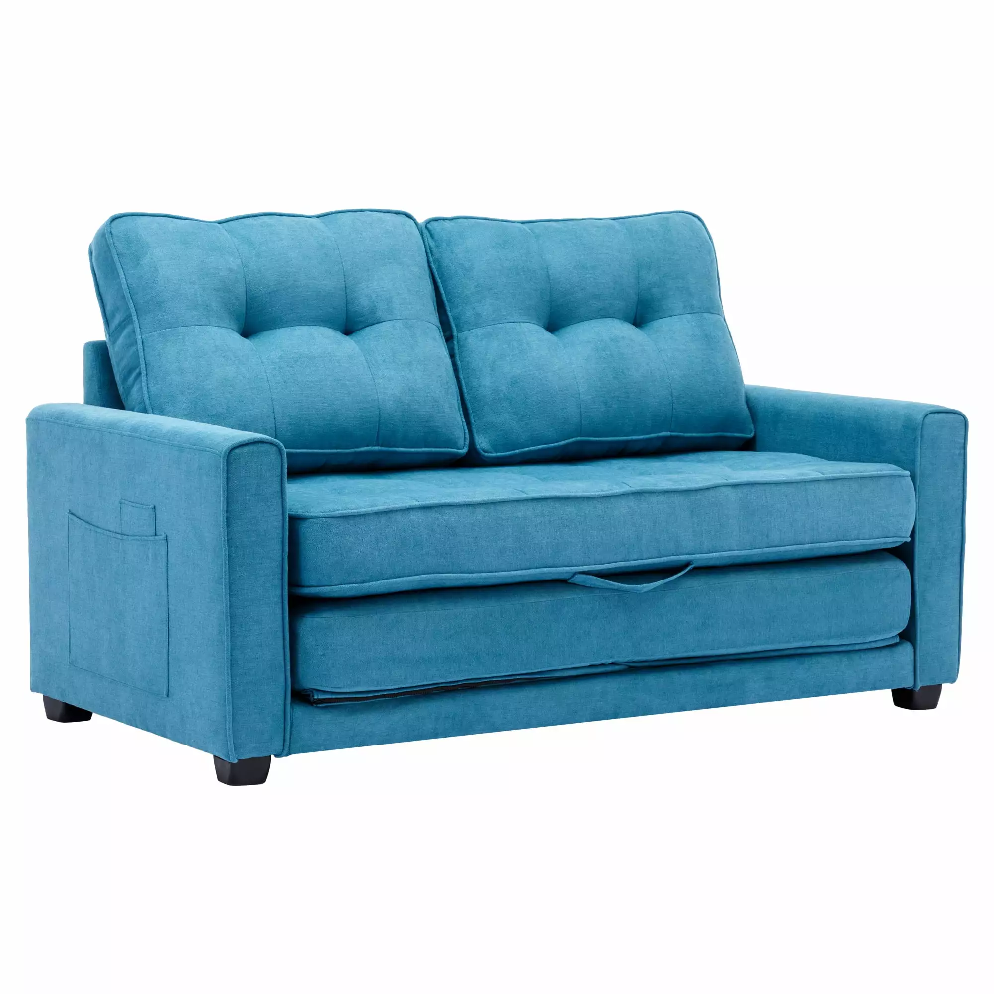 Leejay 59 inch Loveseat Sofa with Pull-Out Bed.Upholstered Convertible Sofa Bed for Living Room.Blue