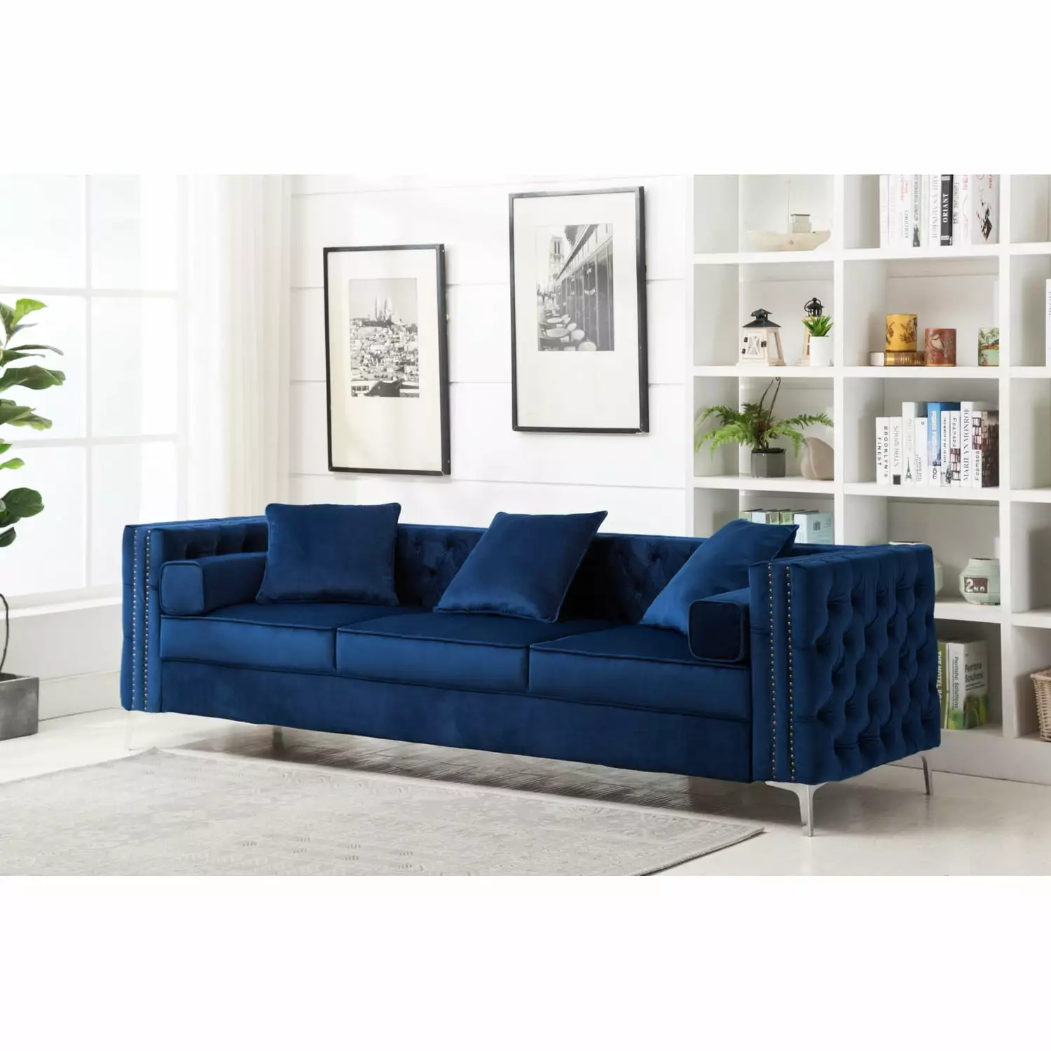 Legend Vansen Convertible Modern Velvet Sleeper Sectional Sofa in Purple