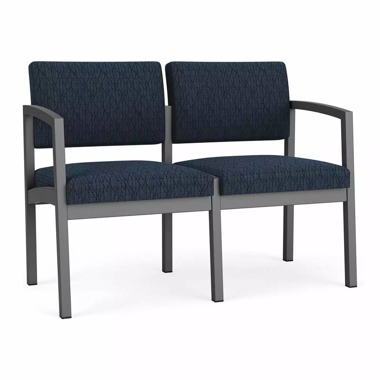 Lesro Lenox Steel Fabric Reception Waiting Room Guest Loveseat in Charcoal/Adler Midnight Sky Blue