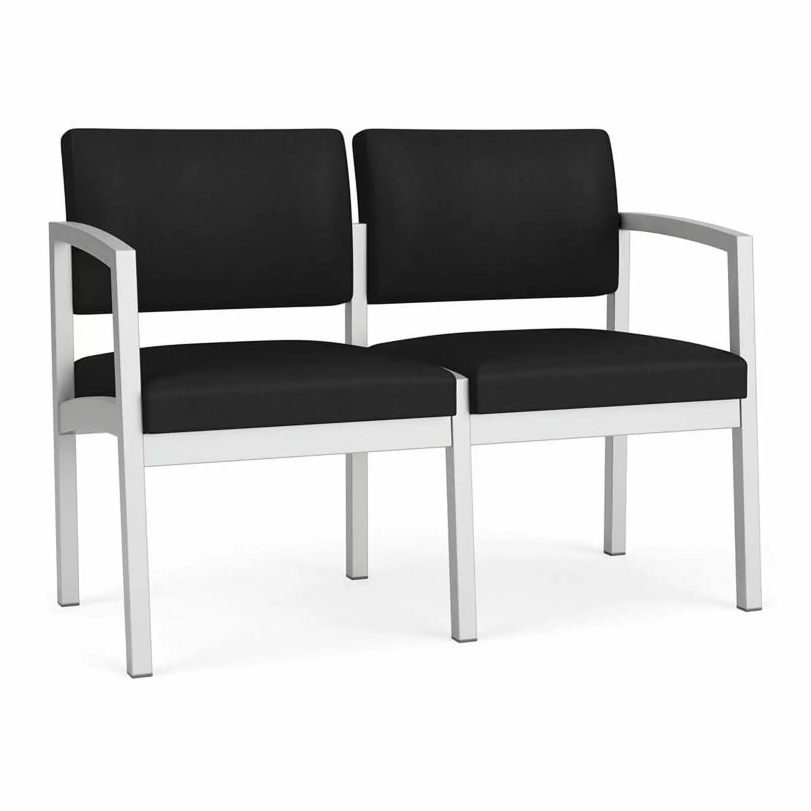 Lesro Lenox Steel Polyurethane Reception Waiting Room Guest Loveseat in Silver/Castillo Black