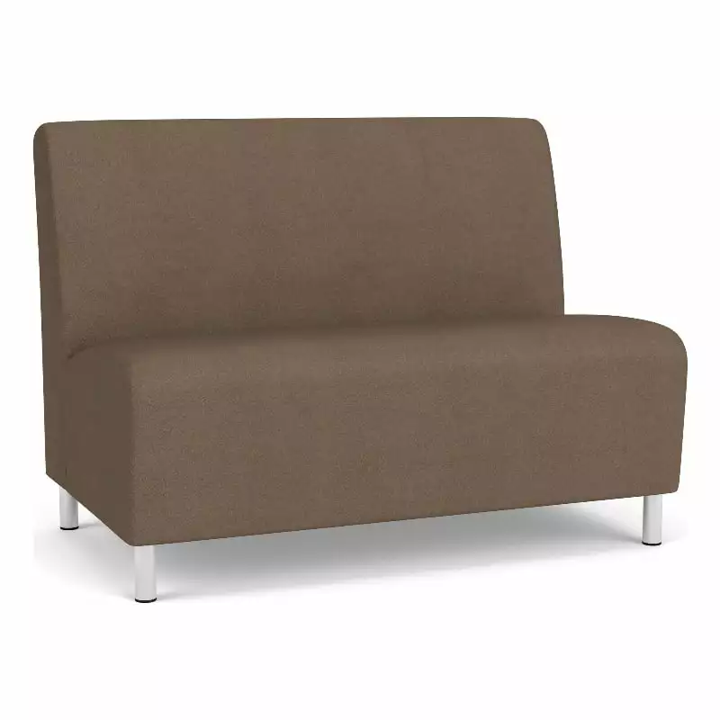 Lesro Siena Polyurethane Lounge Reception Armless Loveseat in Brown/Steel