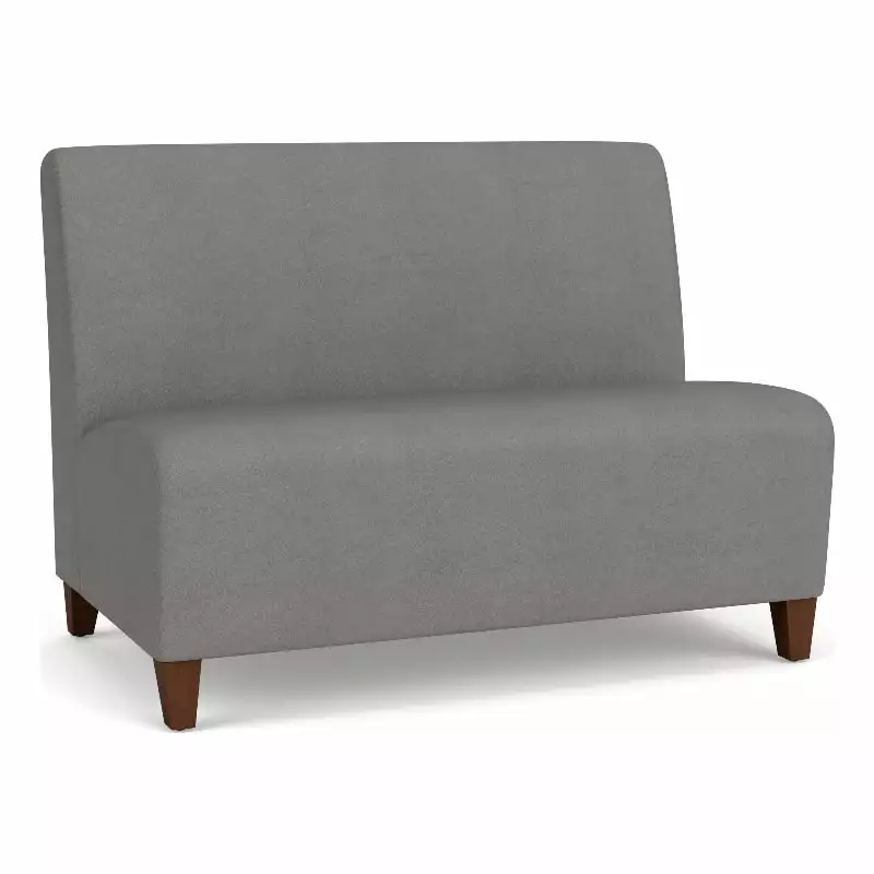 Lesro Siena Polyurethane Lounge Reception Armless Loveseat in Gray/Walnut