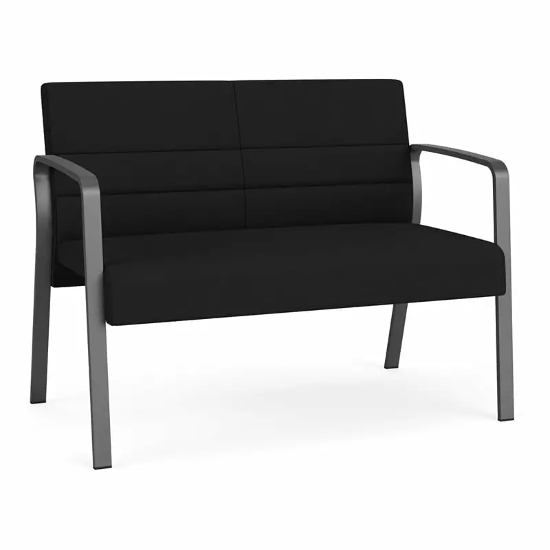 Lesro Waterfall Polyester Fabric/Metal Reception Loveseat in Black/Charcoal